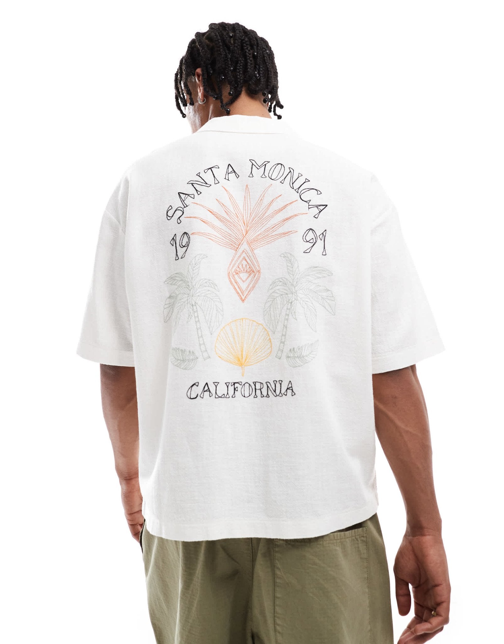 Pull&Bear Santa Monica back print shirt in white - ASOS Sample Sale