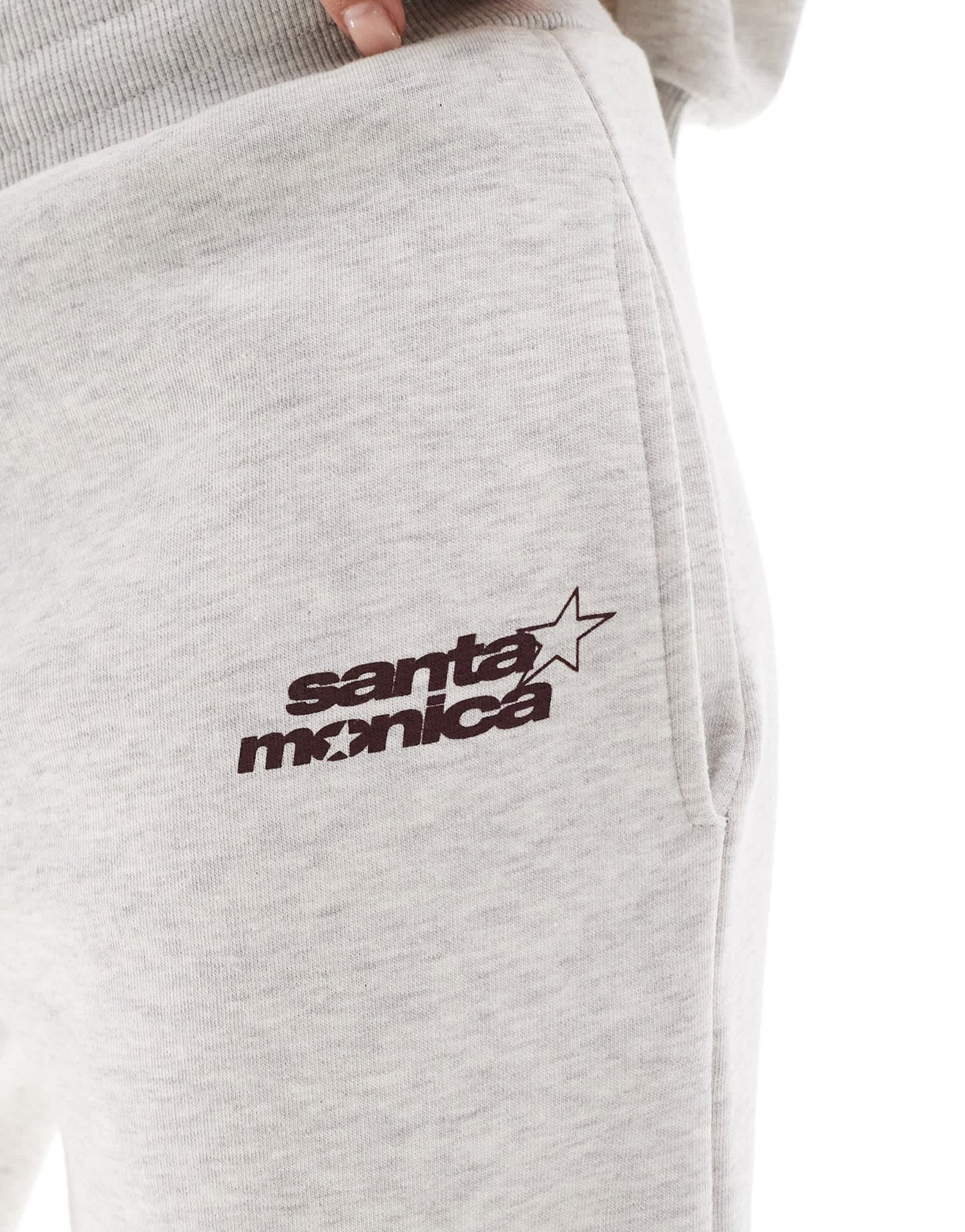 Pull&Bear 'Santa Monica' graphic wide leg jogger co - ord in grey marl - ASOS Sample Sale