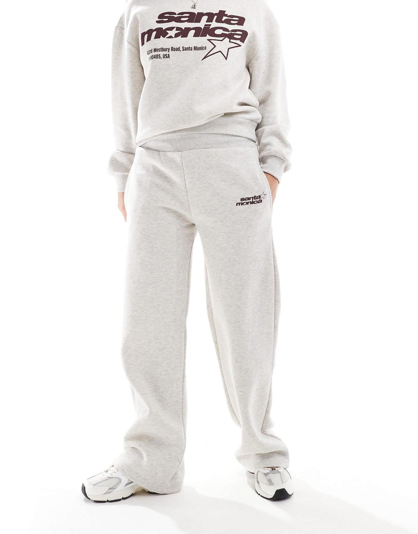 Pull&Bear 'Santa Monica' graphic wide leg jogger co - ord in grey marl - ASOS Sample Sale