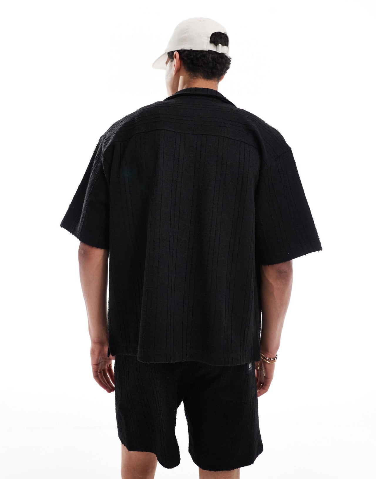 Pull&Bear self stripe textured shirt co - ord in black - ASOS Sample Sale