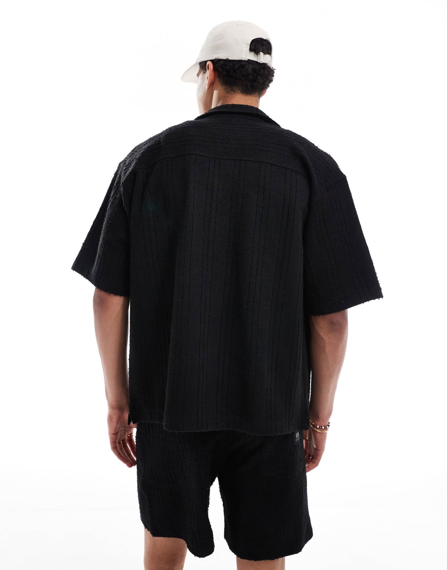 Pull&Bear self stripe textured shirt co - ord in black - ASOS Sample Sale
