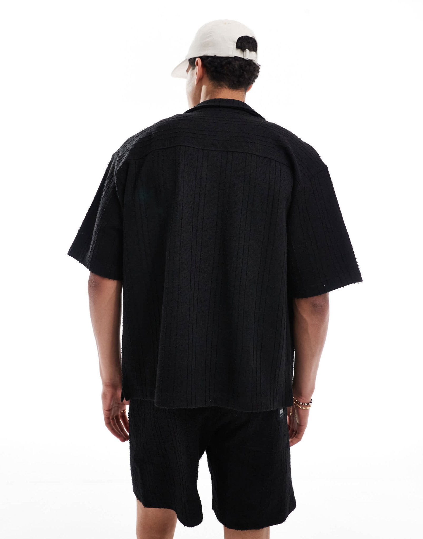 Pull&Bear self stripe textured shirt co - ord in black - ASOS Sample Sale