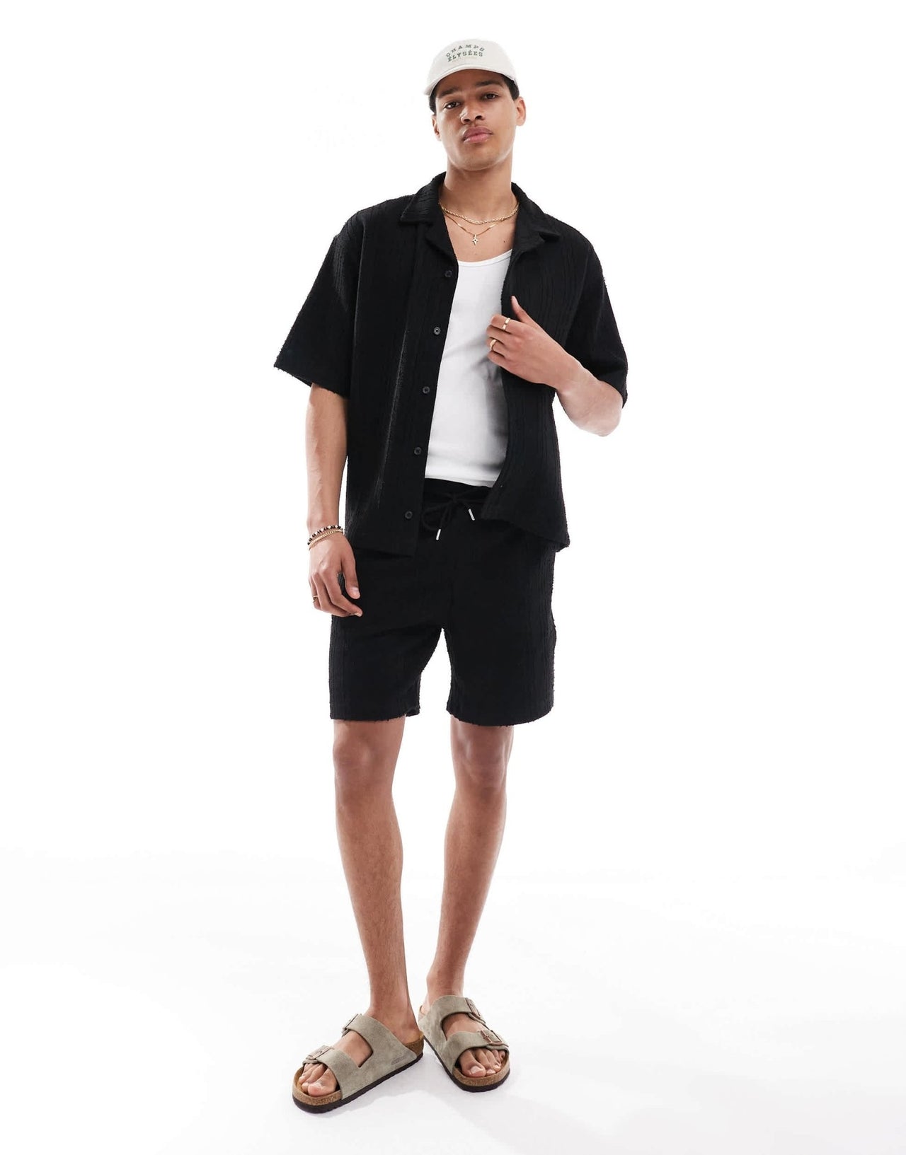 Pull&Bear self stripe textured shirt co - ord in black - ASOS Sample Sale
