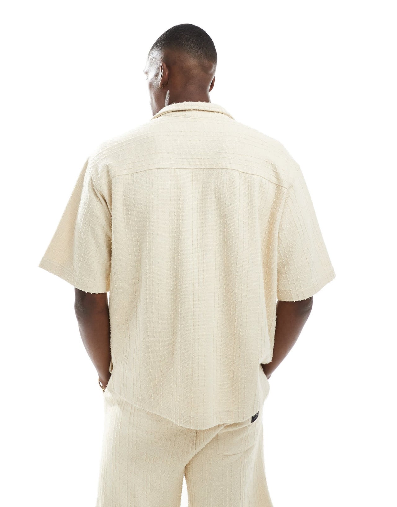 Pull&Bear self stripe textured shirt co-ord in ecru - ASOS Sample Sale