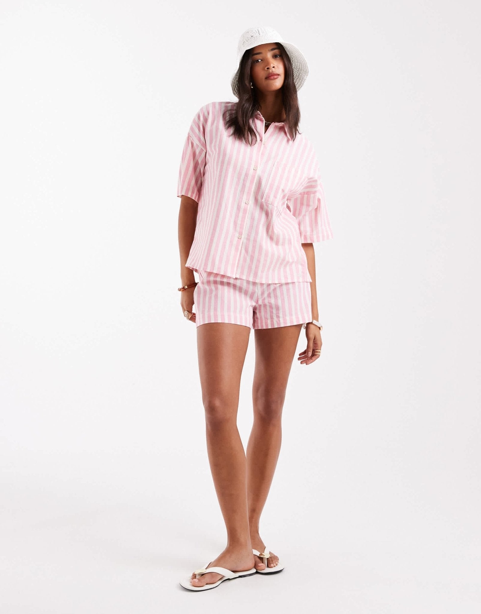 Pull&Bear short co-ord in pink stripe - ASOS Sample Sale