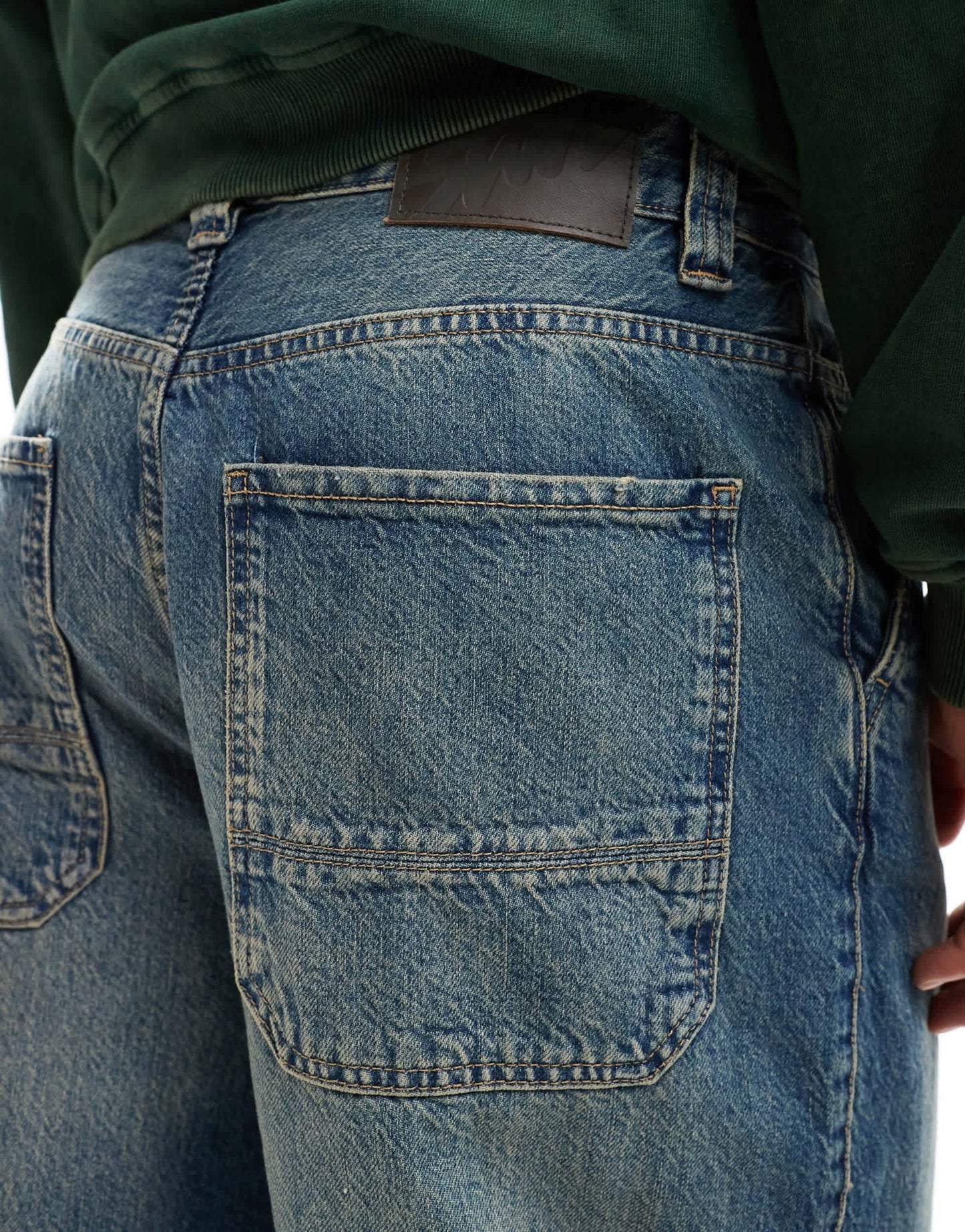 Pull&Bear skater fit jean in blue with yellow cast - ASOS Sample Sale