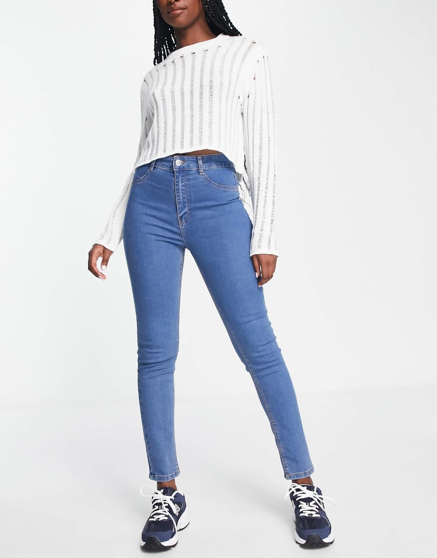 Pull&Bear skinny high waisted jeans in medium blue - ASOS Sample Sale