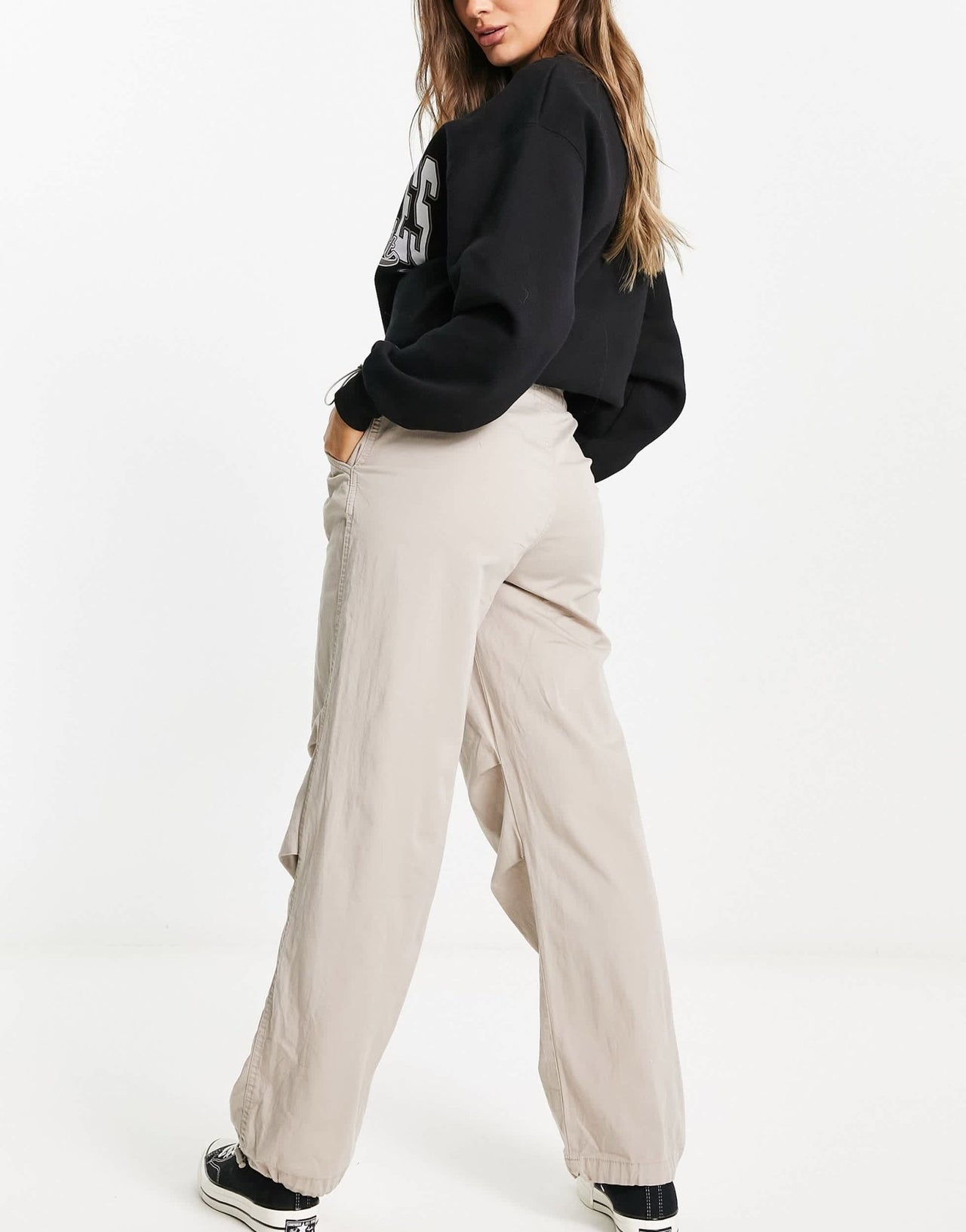 Pull&Bear slim leg parachute pants in stone - ASOS Sample Sale
