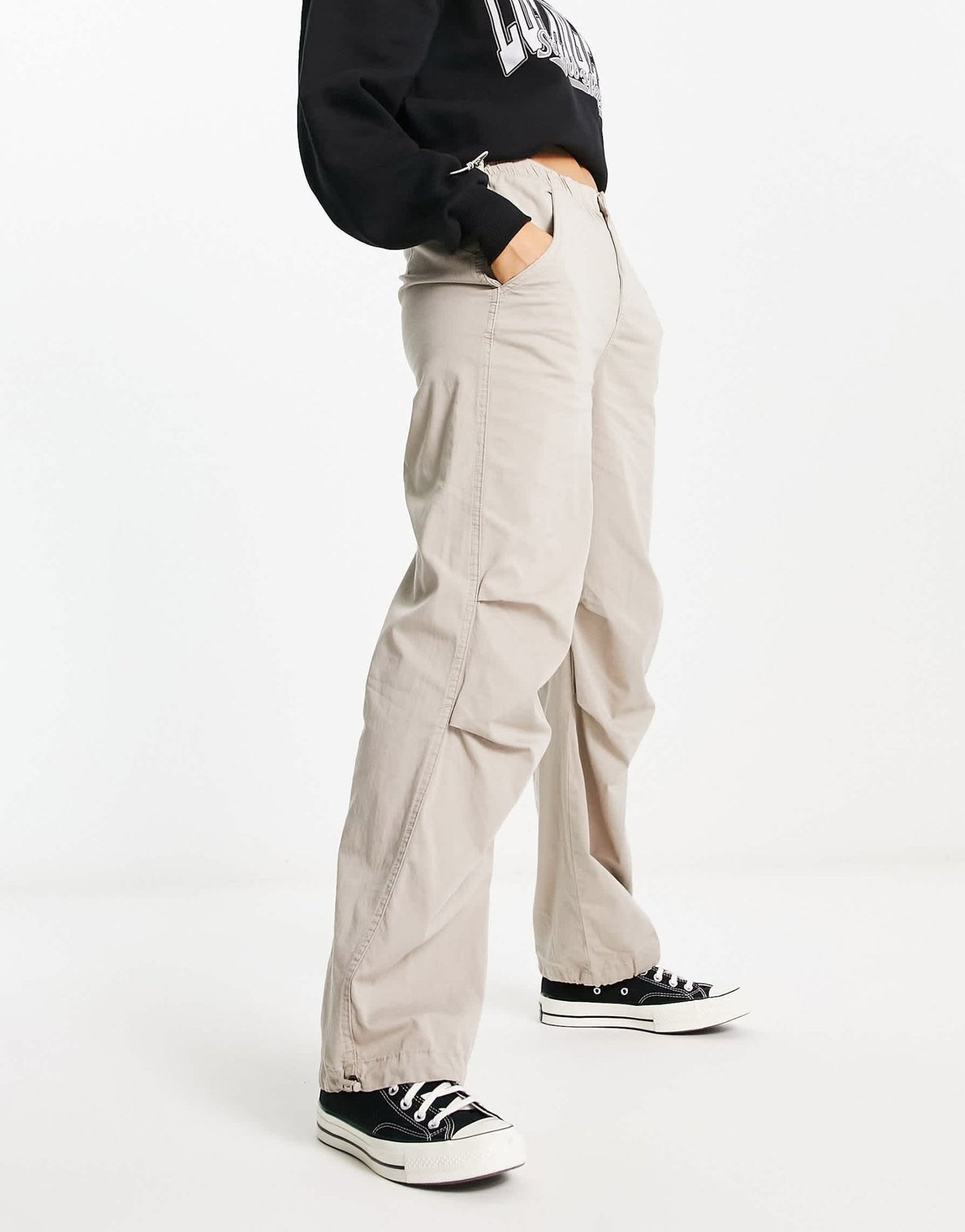 Pull&Bear slim leg parachute pants in stone - ASOS Sample Sale