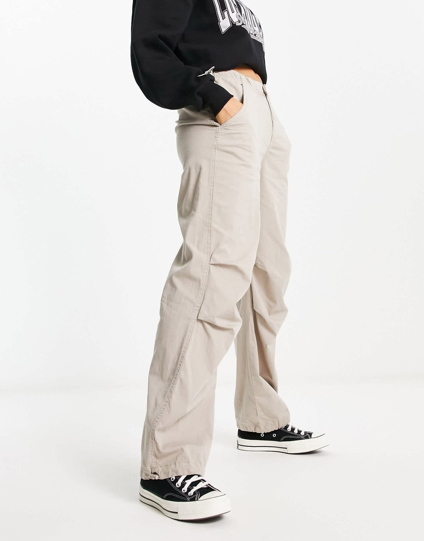 Pull&Bear slim leg parachute pants in stone - ASOS Sample Sale