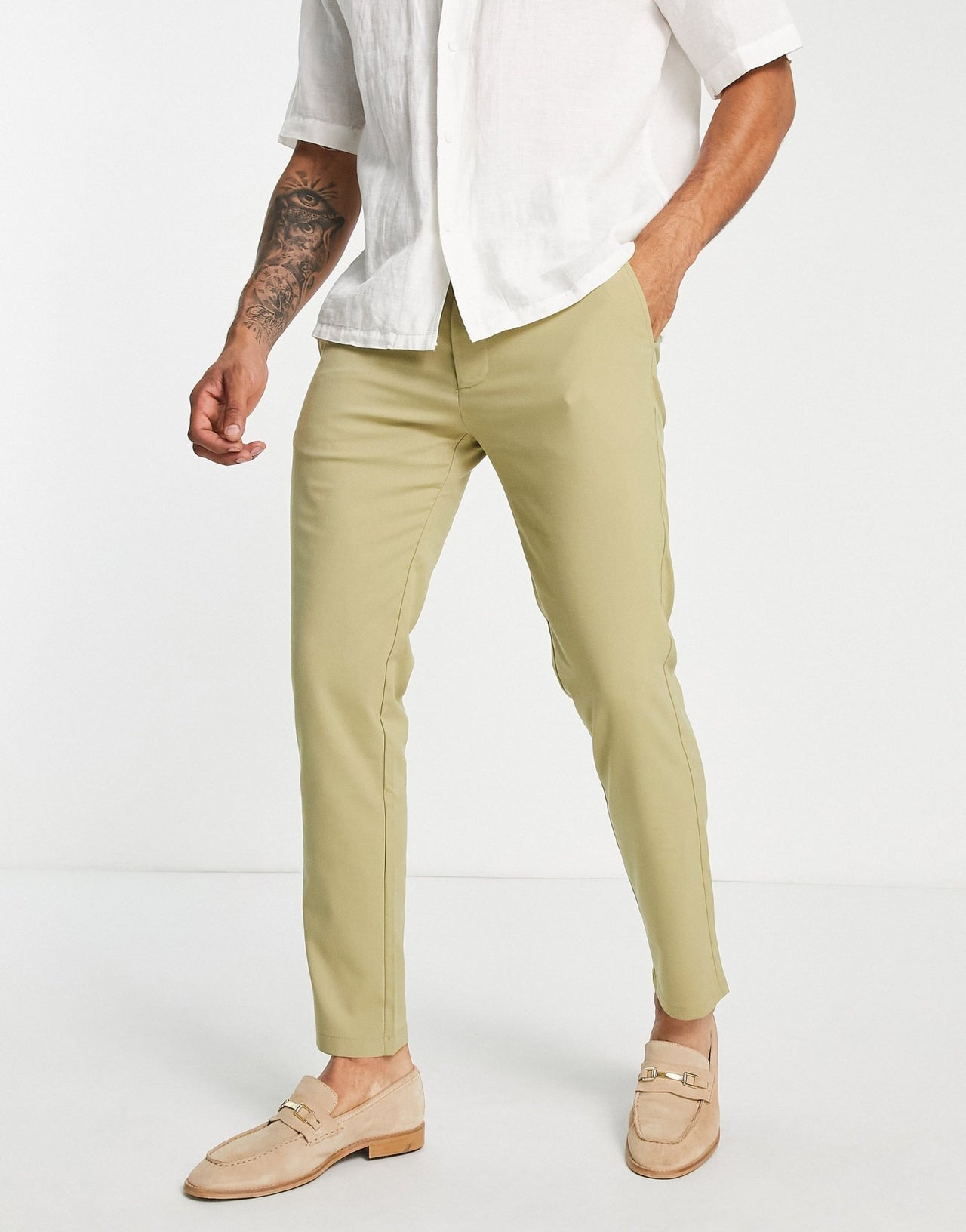 Pull&Bear slim tailored trousers in beige - ASOS Sample Sale
