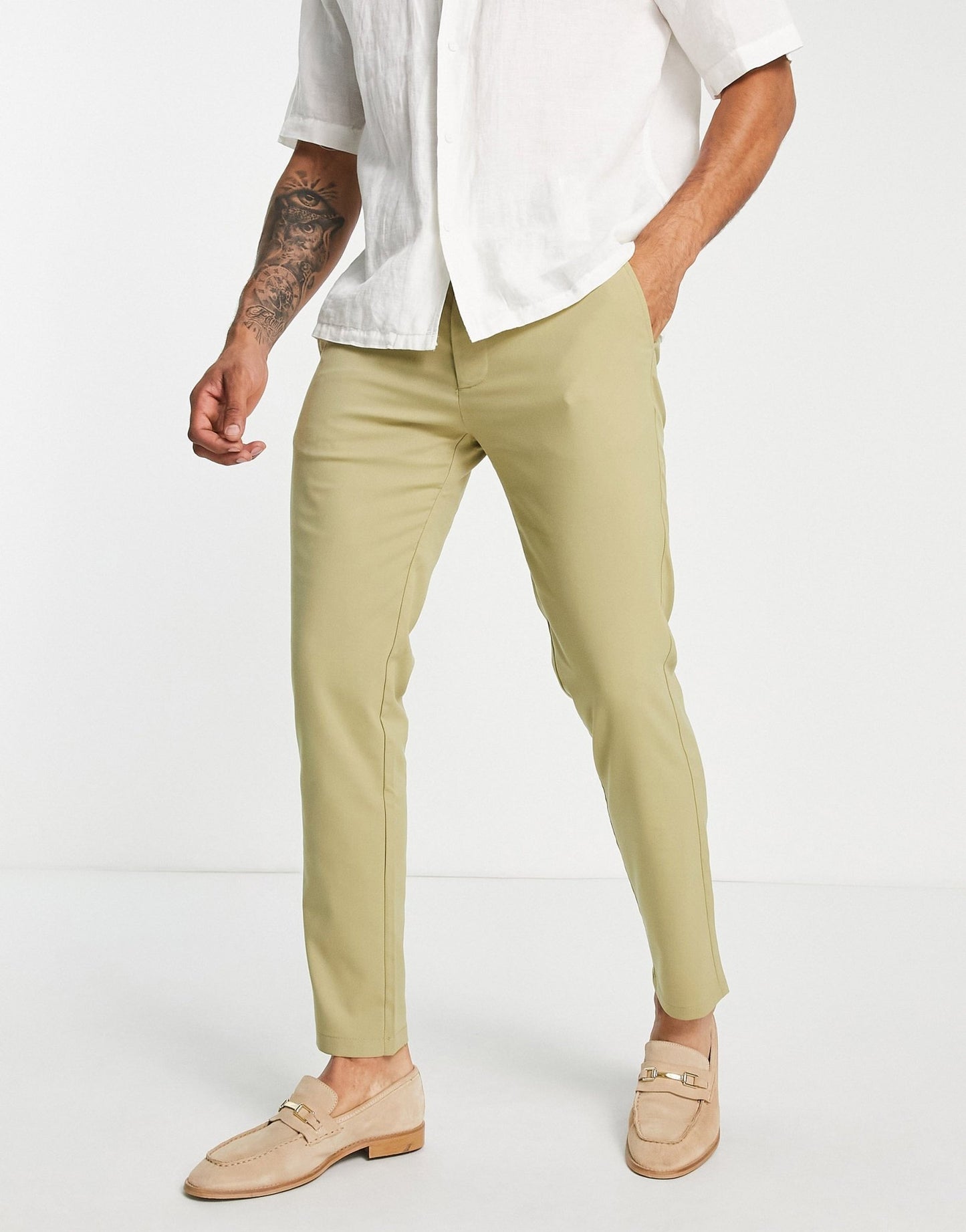 Pull&Bear slim tailored trousers in beige - ASOS Sample Sale