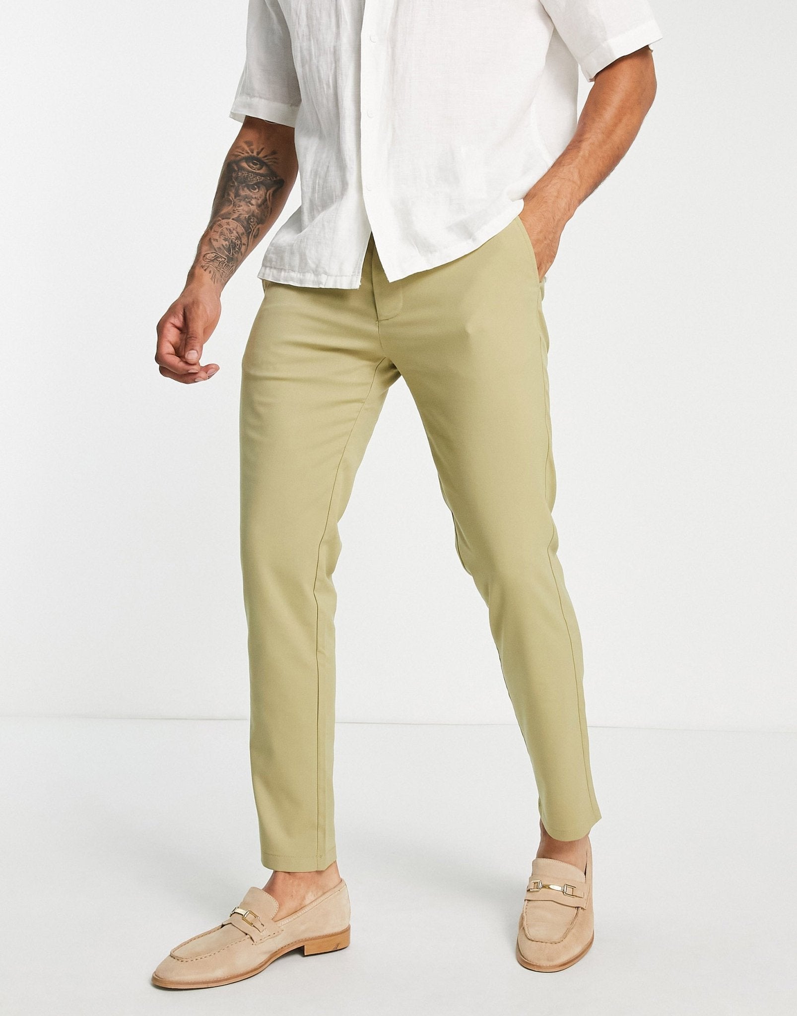 Pull&Bear slim tailored trousers in beige - ASOS Sample Sale