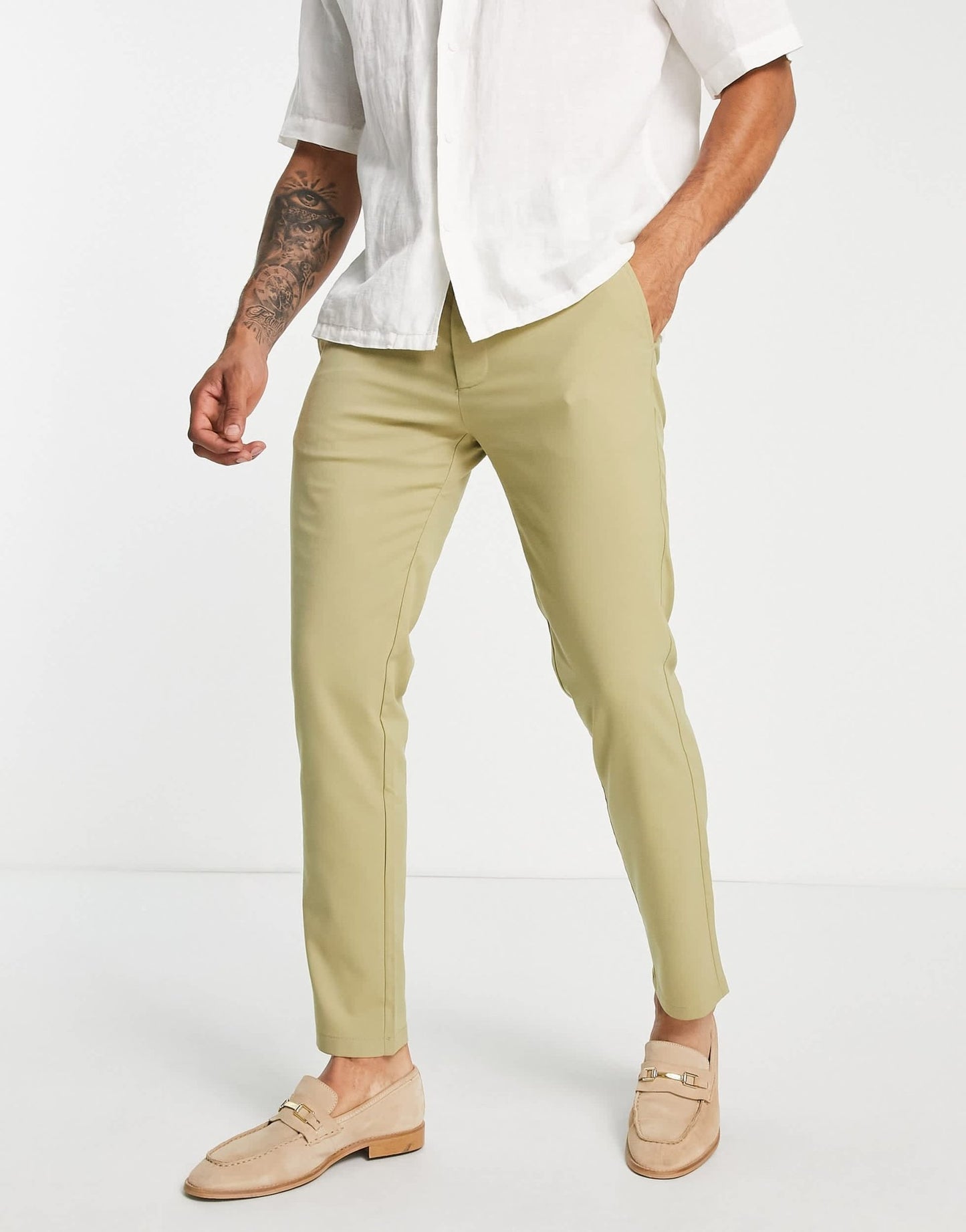Pull&Bear slim tailored trousers in beige - ASOS Sample Sale