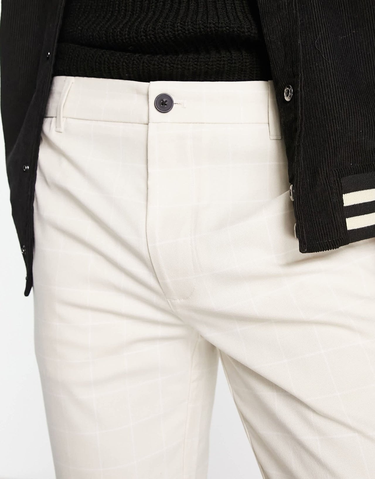 Pull&Bear slim tailored trousers in ecru check - ASOS Sample Sale
