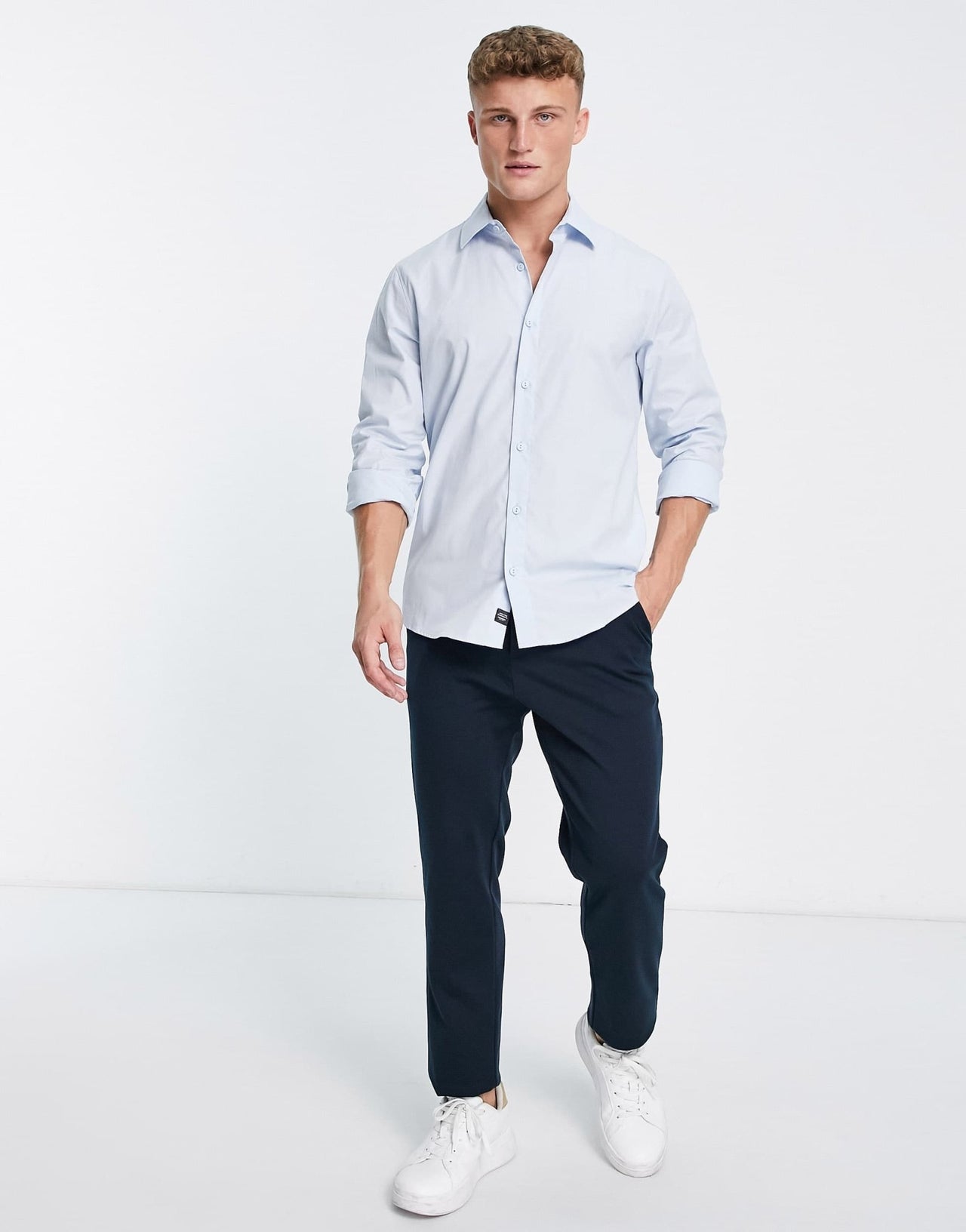 Pull&Bear smart poplin shirt in blue - ASOS Sample Sale