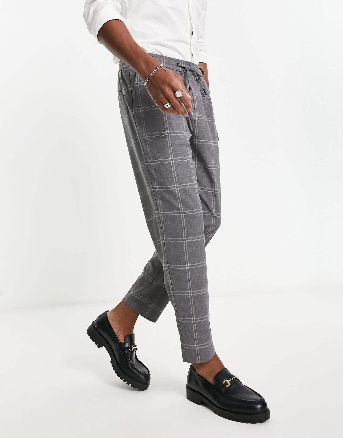Pull&bear smart slim tailored trousers in grey check - ASOS Sample Sale