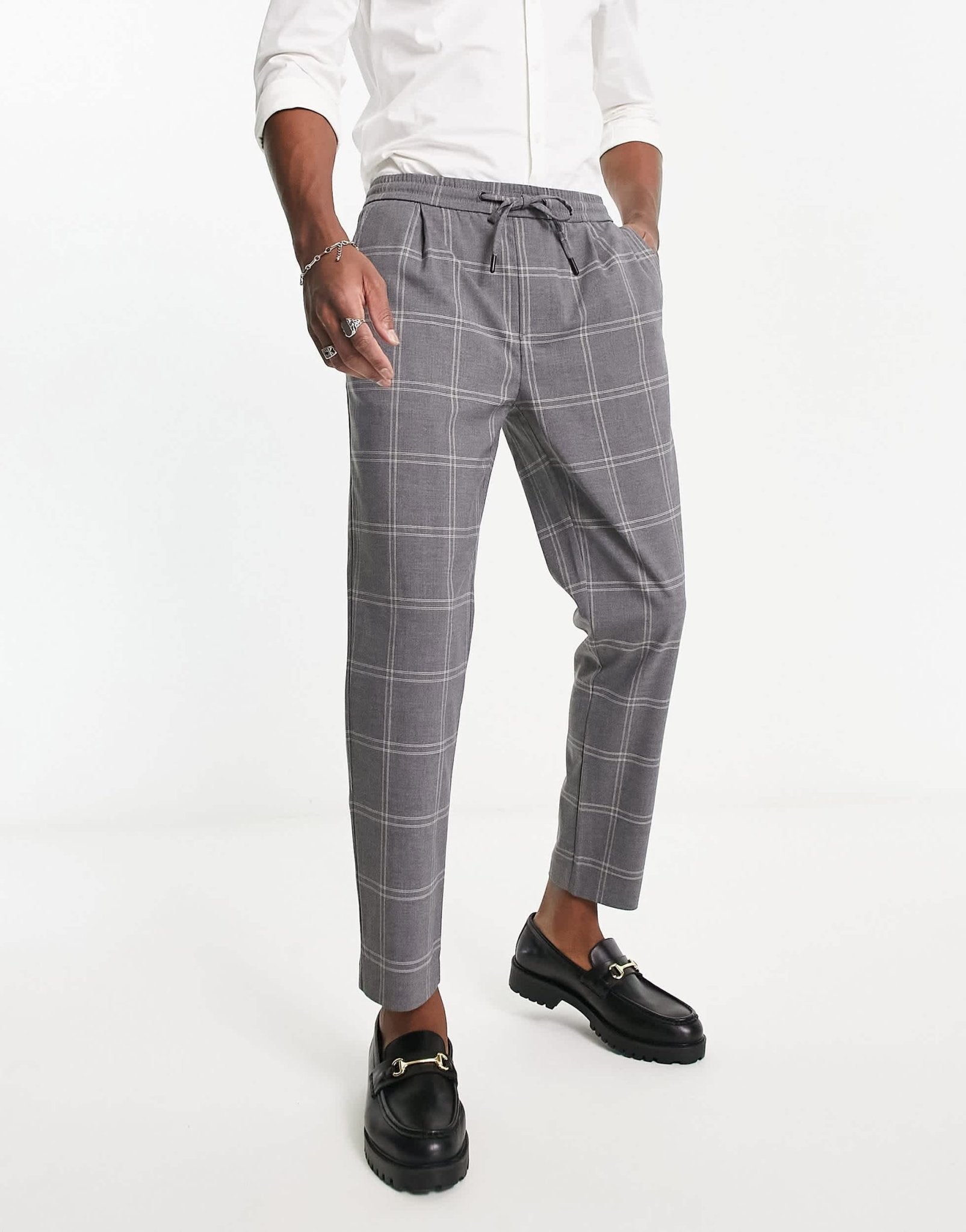 Pull&bear smart slim tailored trousers in grey check - ASOS Sample Sale