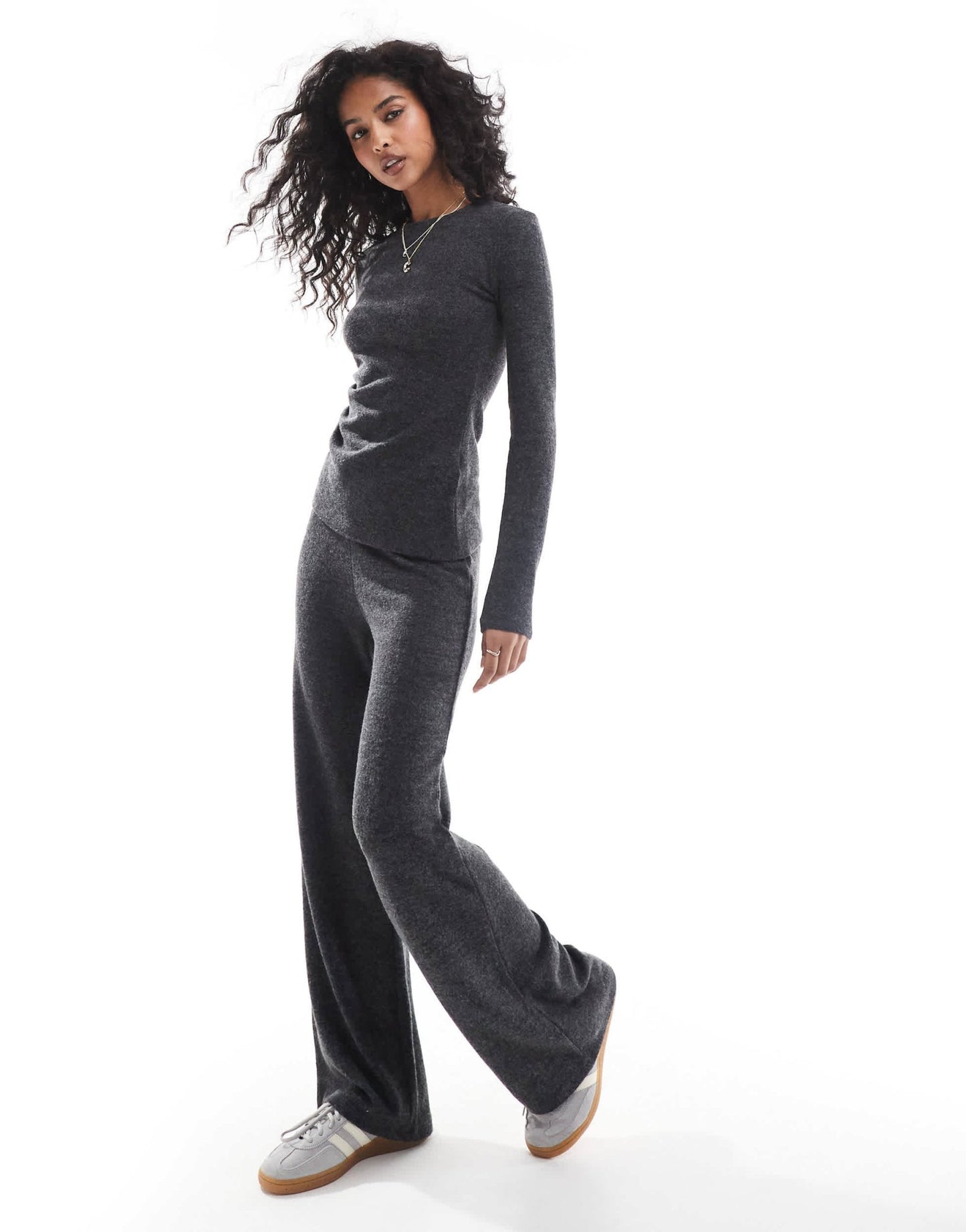Pull&Bear soft touch wide leg jogger co - ord in charcoal grey - ASOS Sample Sale