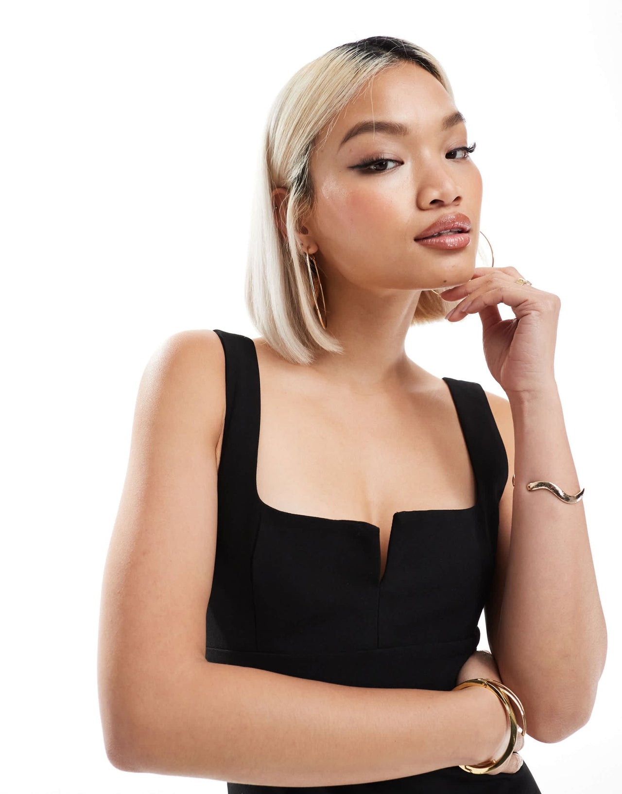 Pull&Bear square neck notch front mini dress in black - ASOS Sample Sale