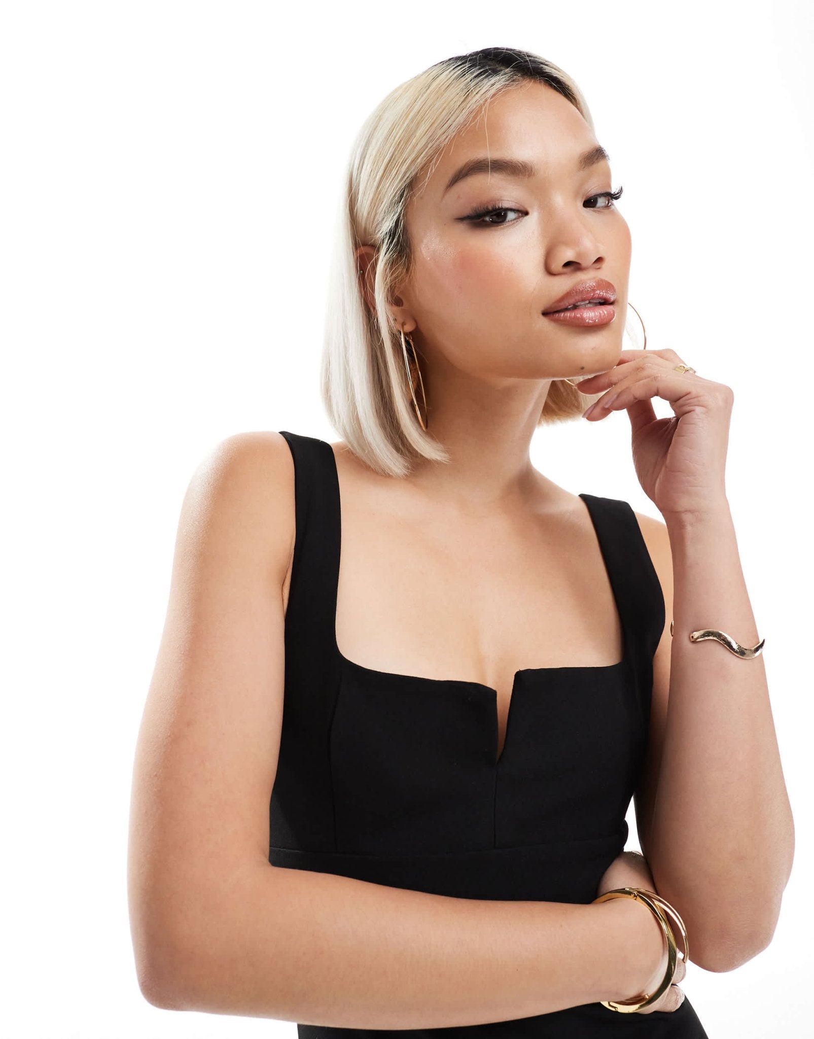 Pull&Bear square neck notch front mini dress in black - ASOS Sample Sale