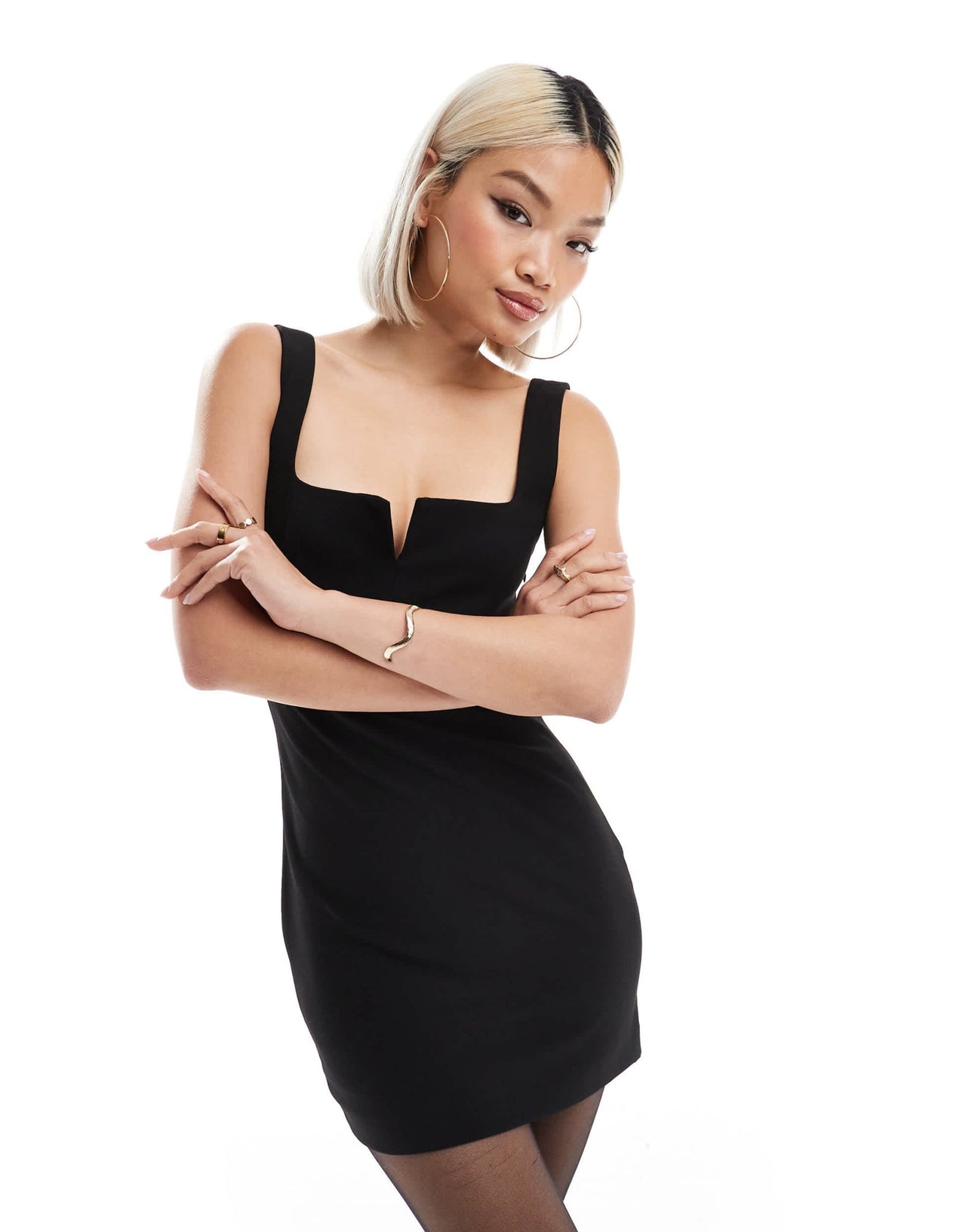 Pull&Bear square neck notch front mini dress in black - ASOS Sample Sale
