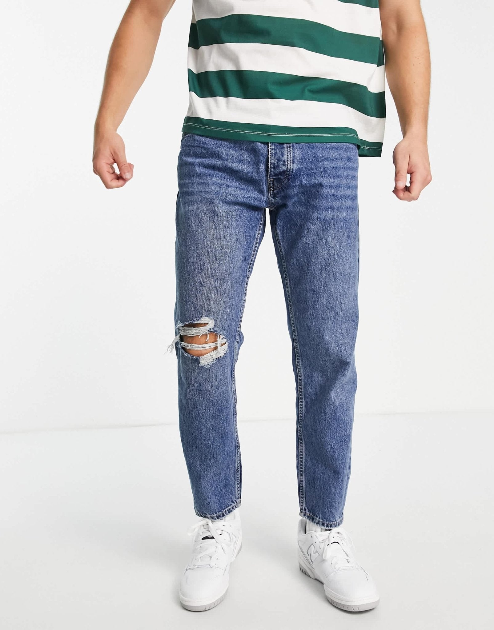 Pull&Bear standard fit jeans with rips in blue - ASOS Sample Sale