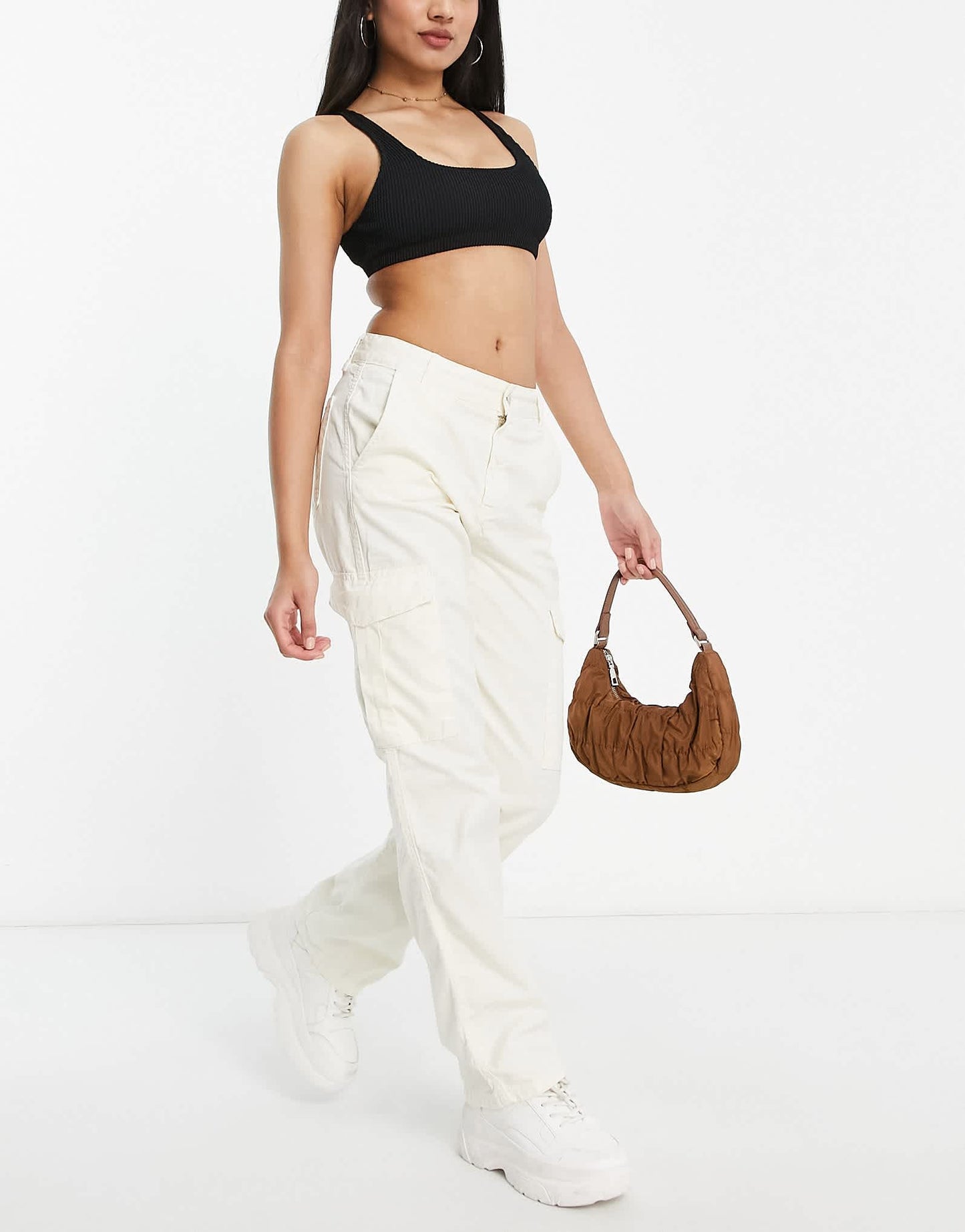 Pull&Bear straight leg cargo trousers in ecru - ASOS Sample Sale
