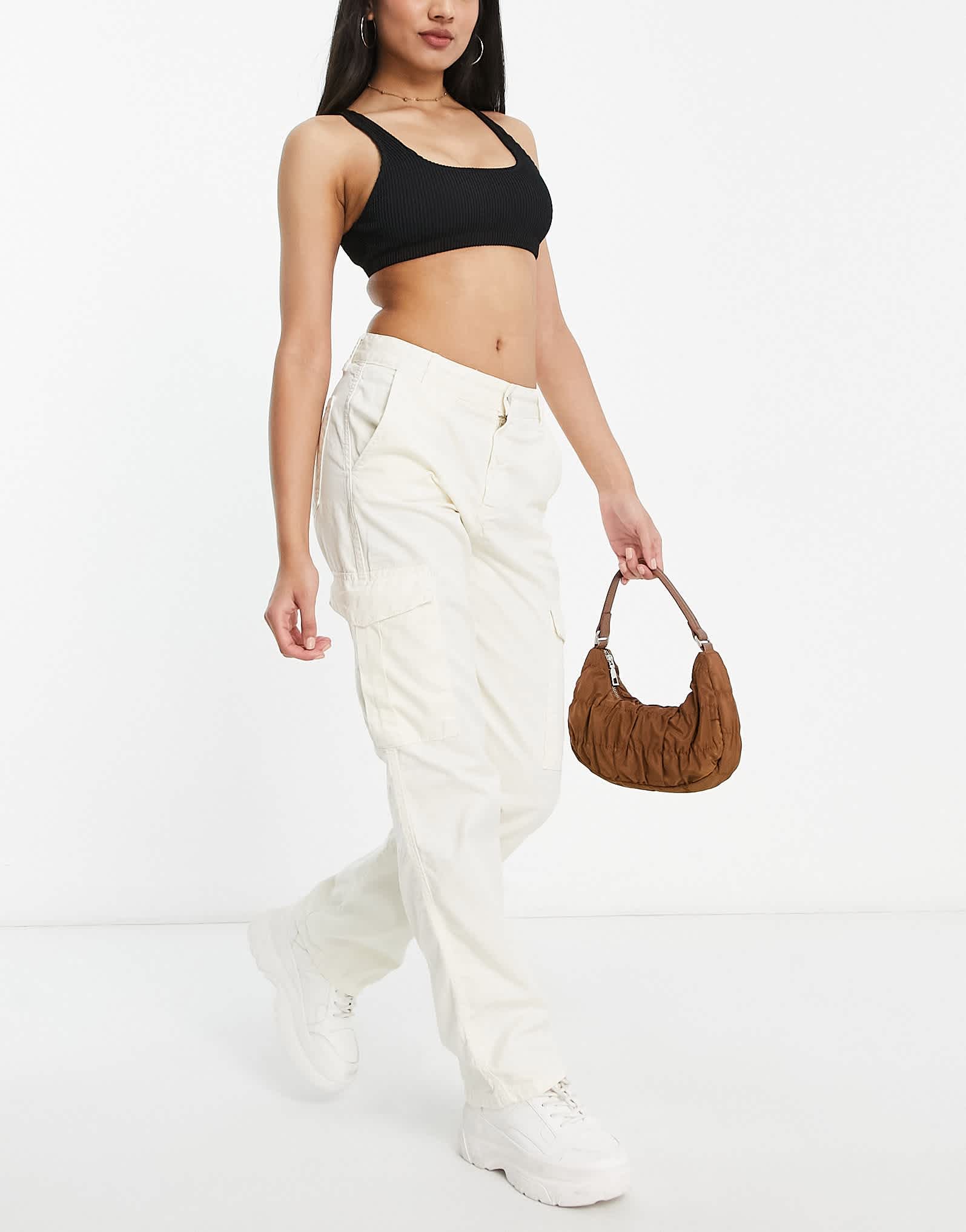 Pull&Bear straight leg cargo trousers in ecru - ASOS Sample Sale