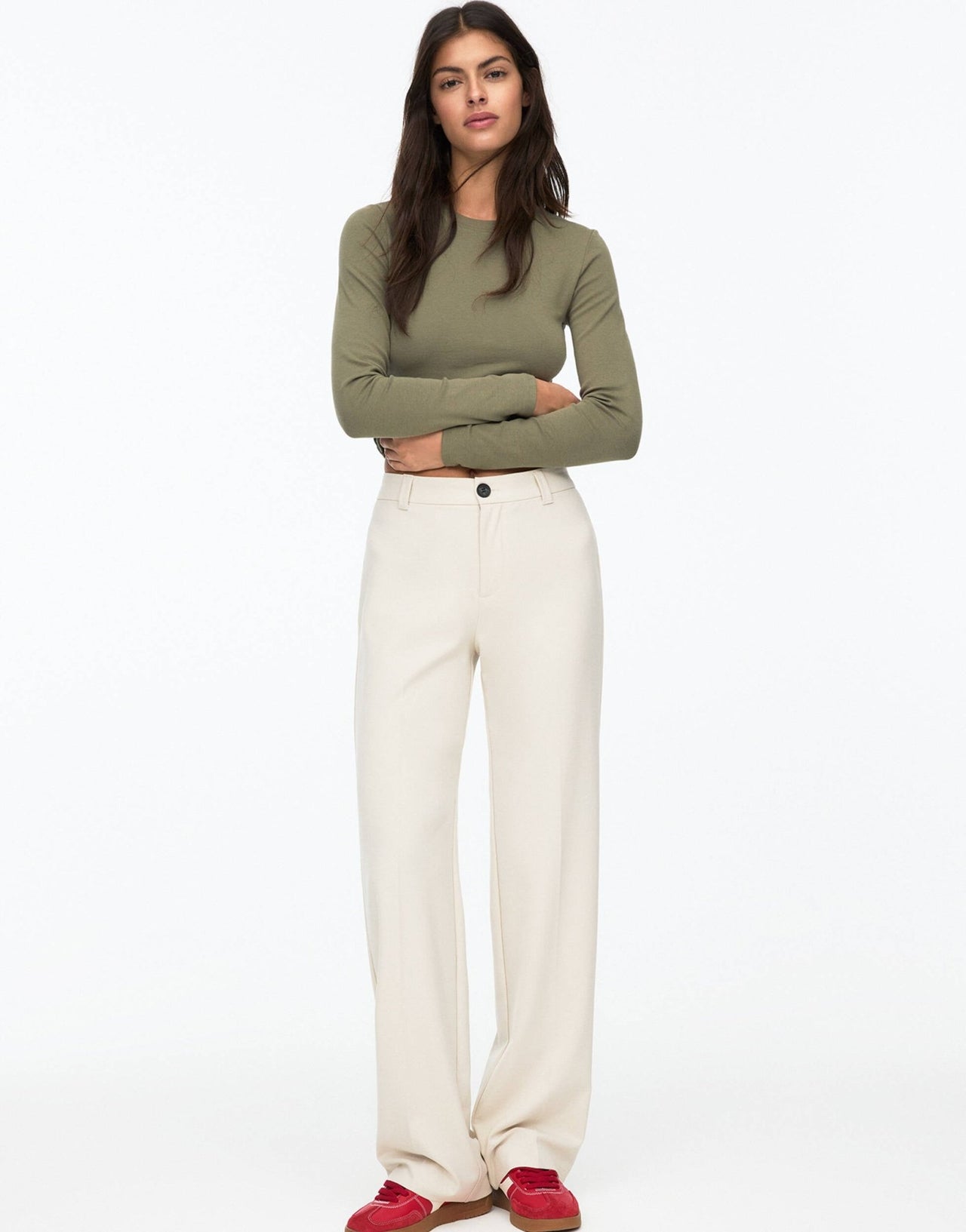 Pull&Bear straight leg tailored trouser in ecru - ASOS Sample Sale
