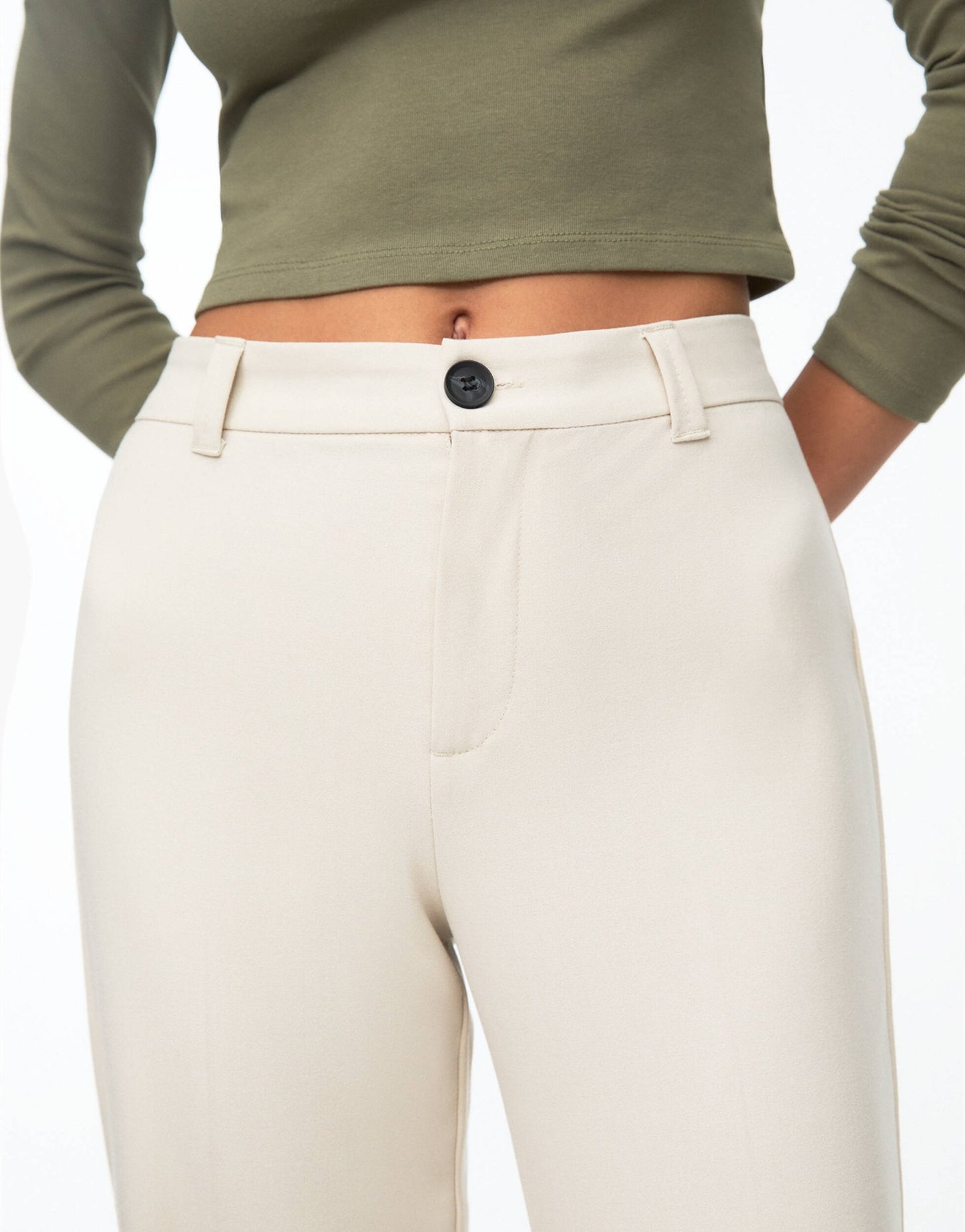 Pull&Bear straight leg tailored trouser in ecru - ASOS Sample Sale