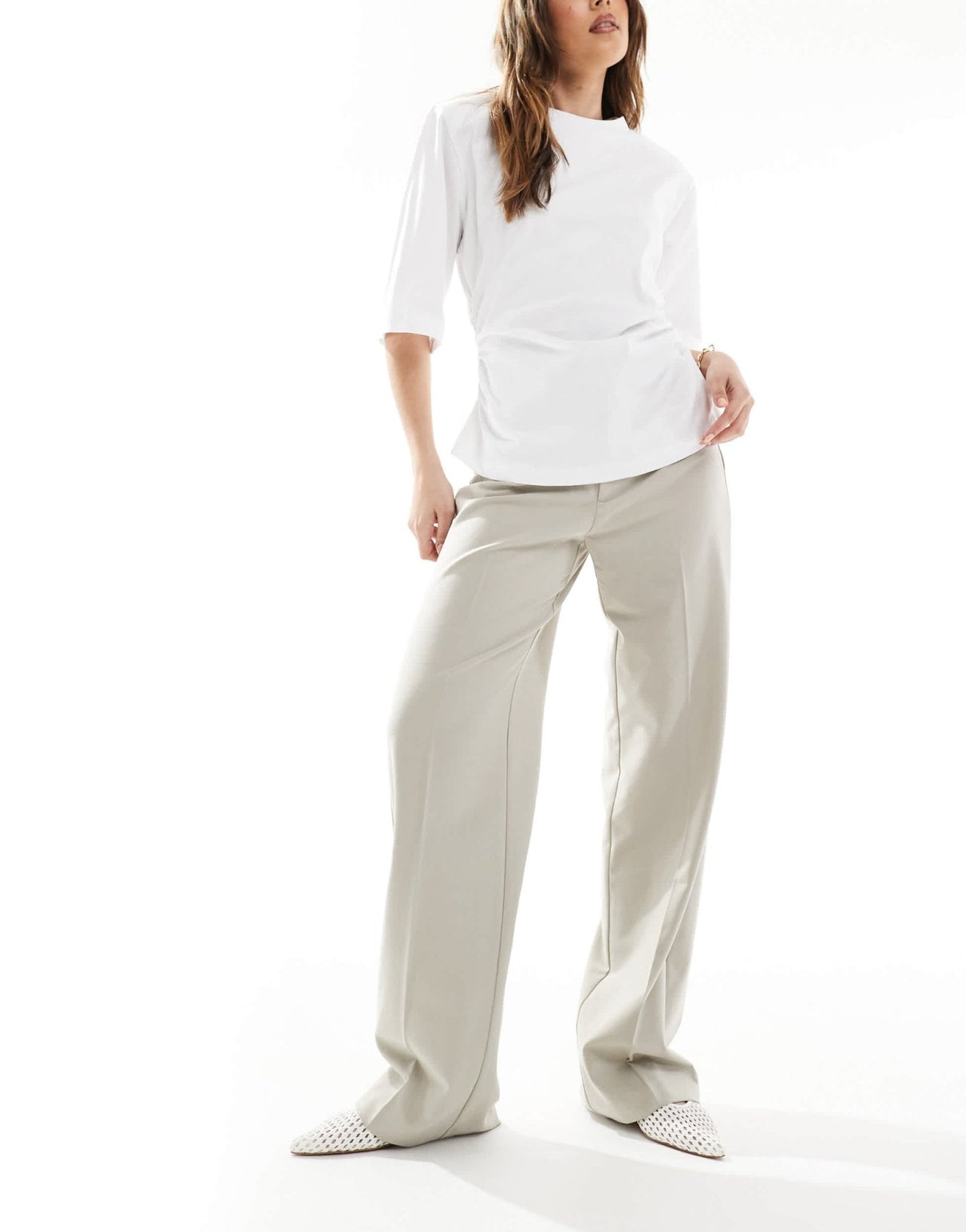 Pull&Bear straight leg tailored trouser in stone - ASOS Sample Sale