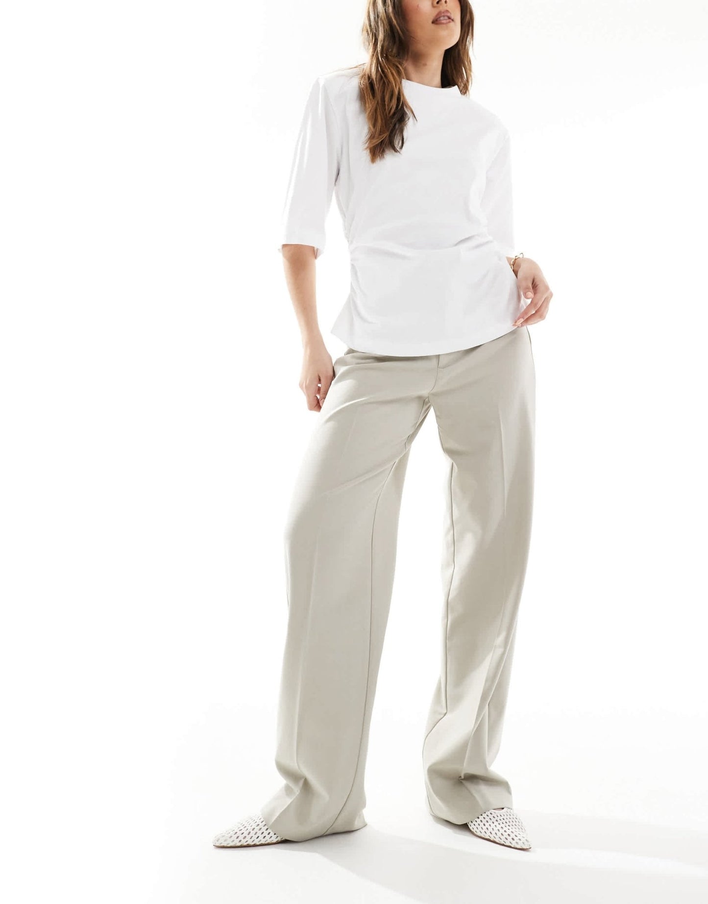 Pull&Bear straight leg tailored trouser in stone - ASOS Sample Sale