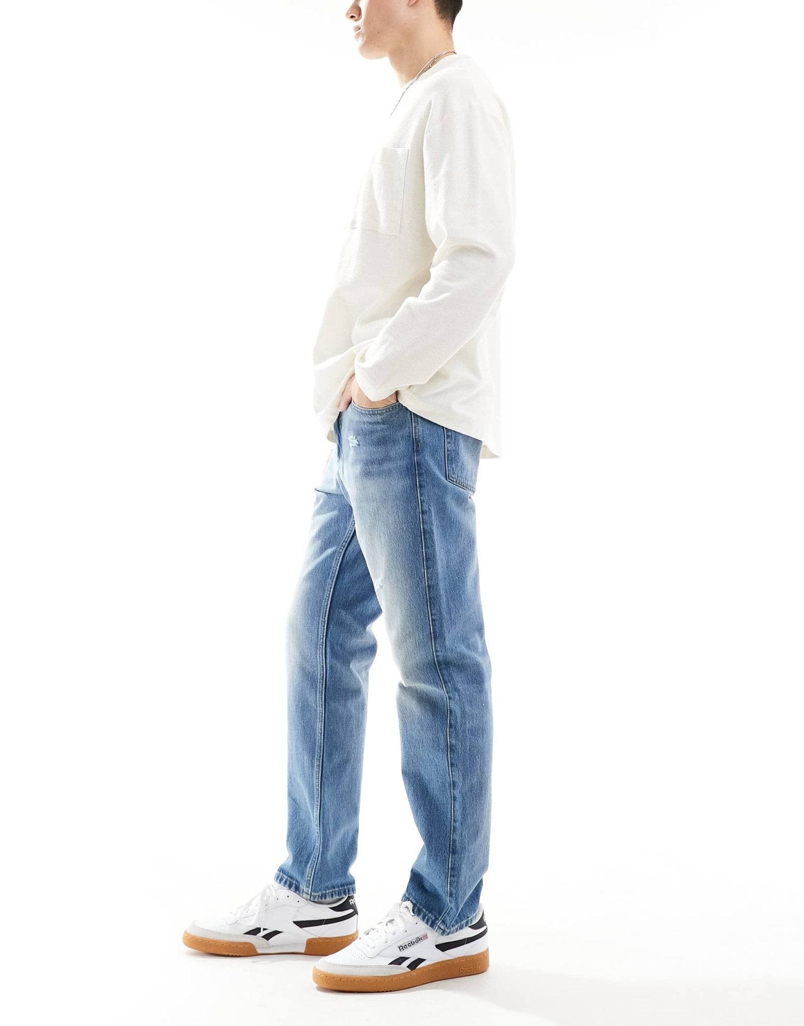 Pull&Bear straight vintage fit jean in mid blue - ASOS Sample Sale