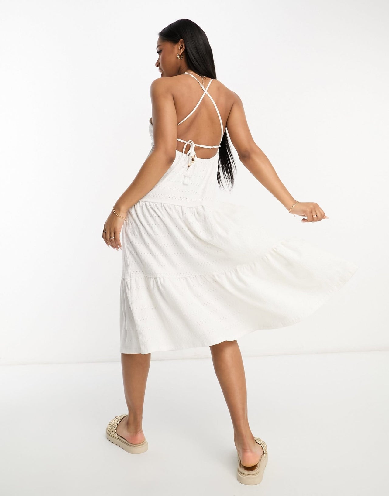 Pull&Bear strappy smock midi dress in white - ASOS Sample Sale