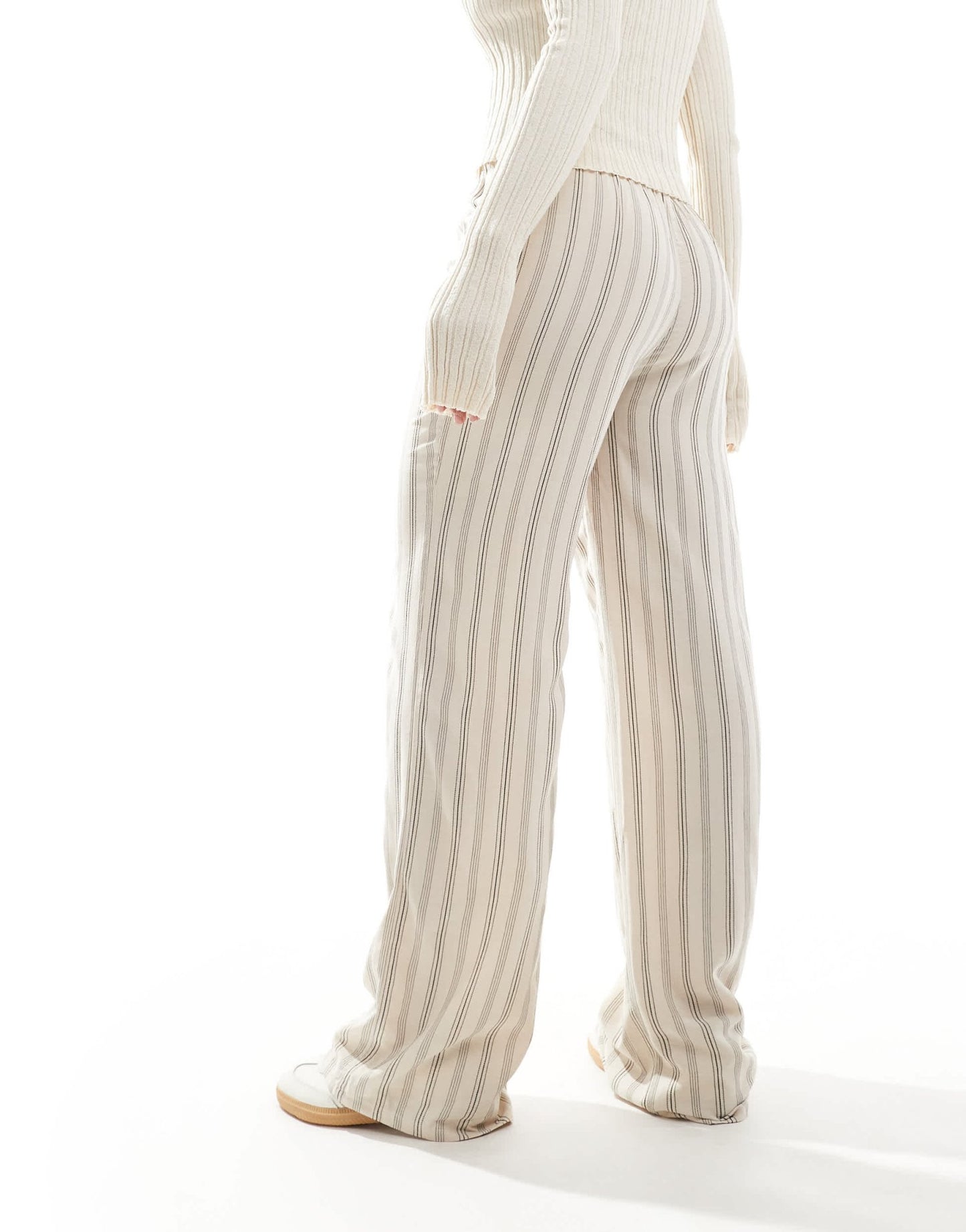 Pull&Bear striped wide leg trousers in ecru - ASOS Sample Sale