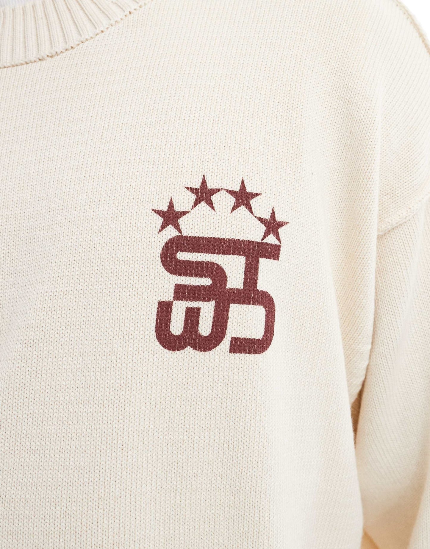Pull&Bear stwd back printed knitted jumper in white - ASOS Sample Sale