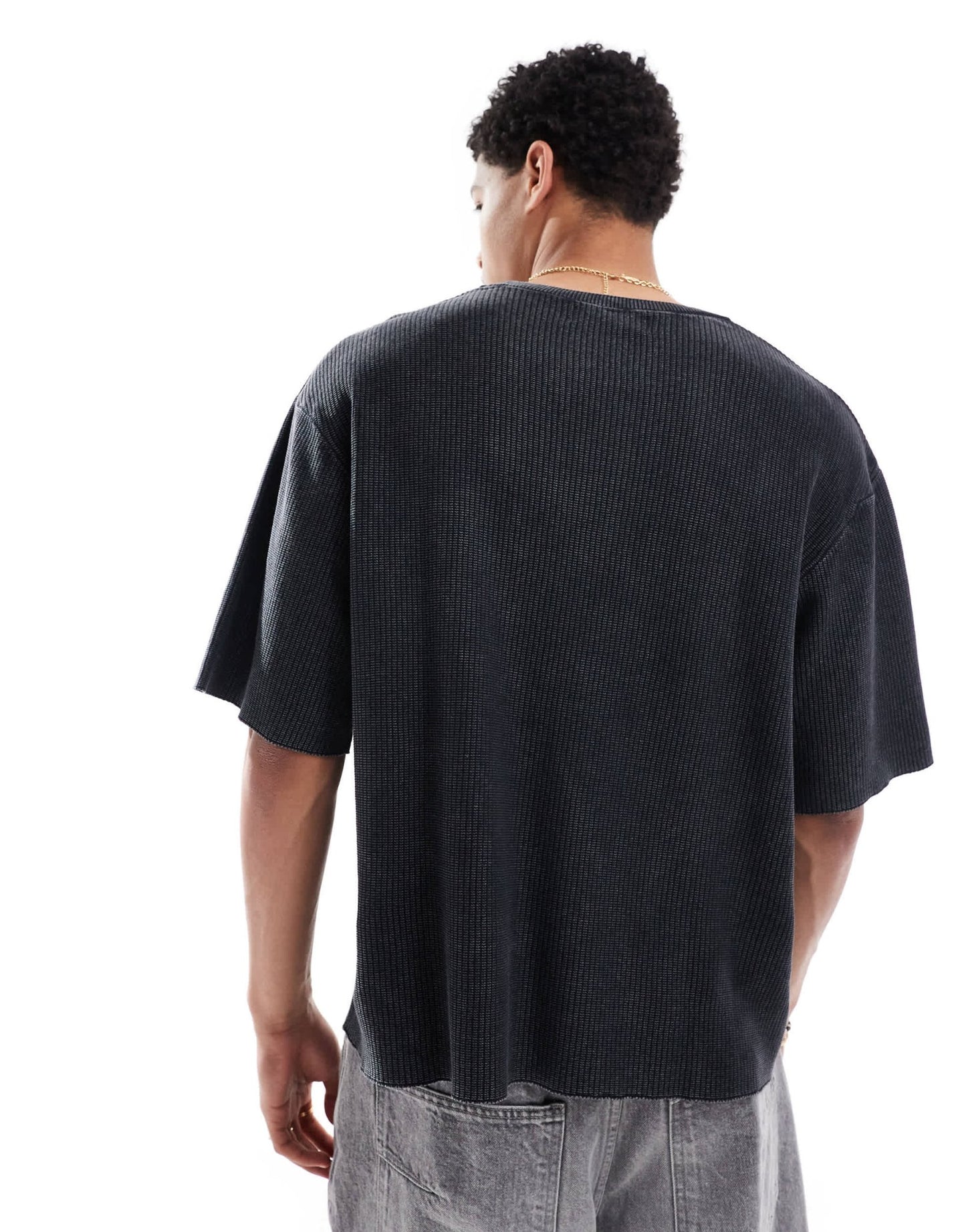 Pull&Bear STWD waffle texture oversized t-shirt in washed grey - ASOS Sample Sale