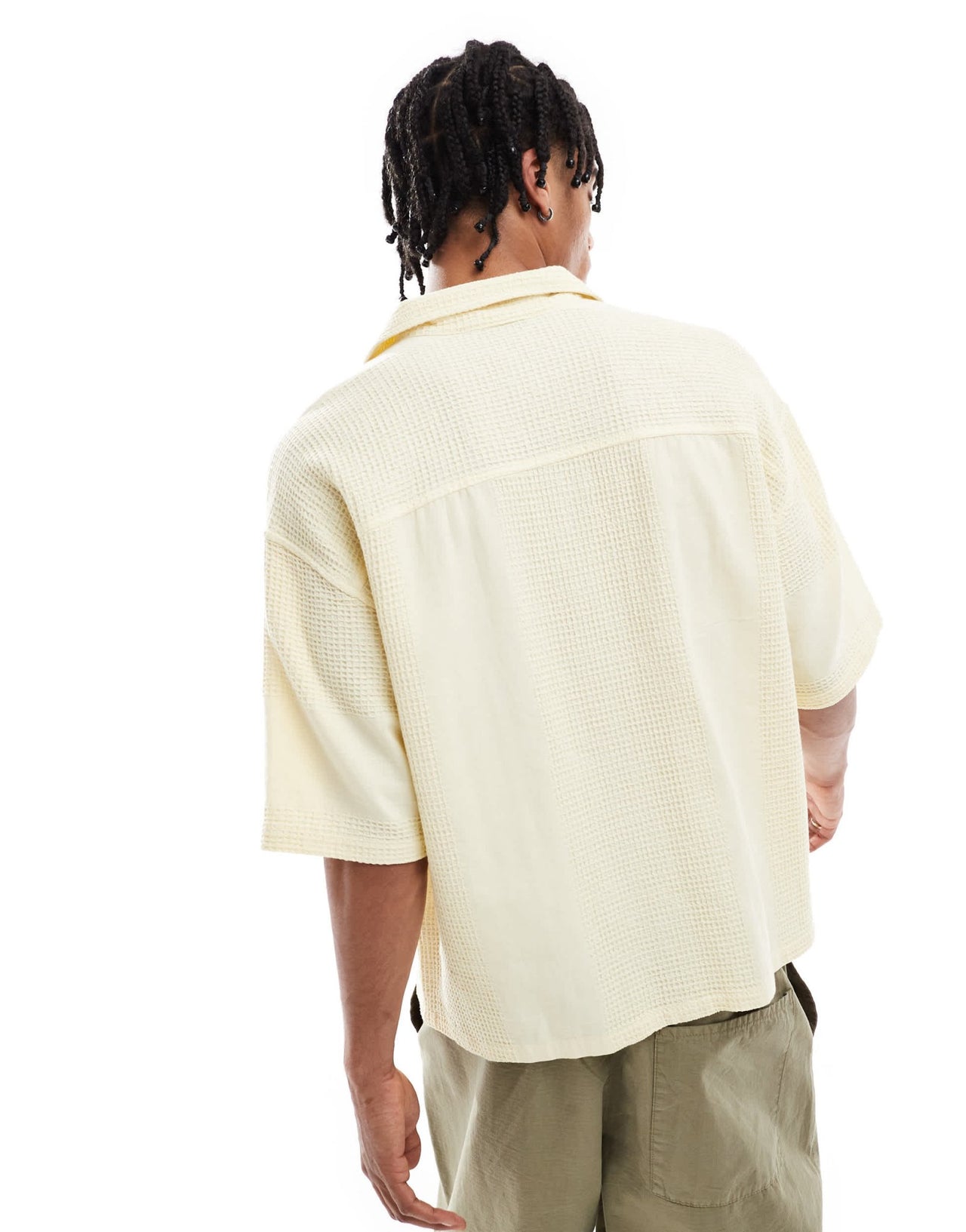 Pull&Bear STWD waffle textured short sleeve shirt in butter yellow - ASOS Sample Sale