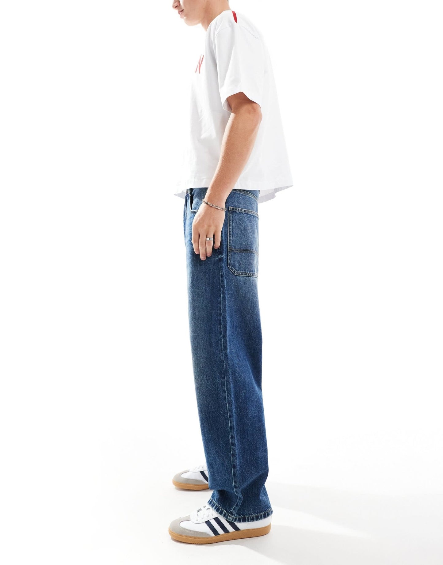 Pull&Bear STWD waistband skater jean in blue - ASOS Sample Sale