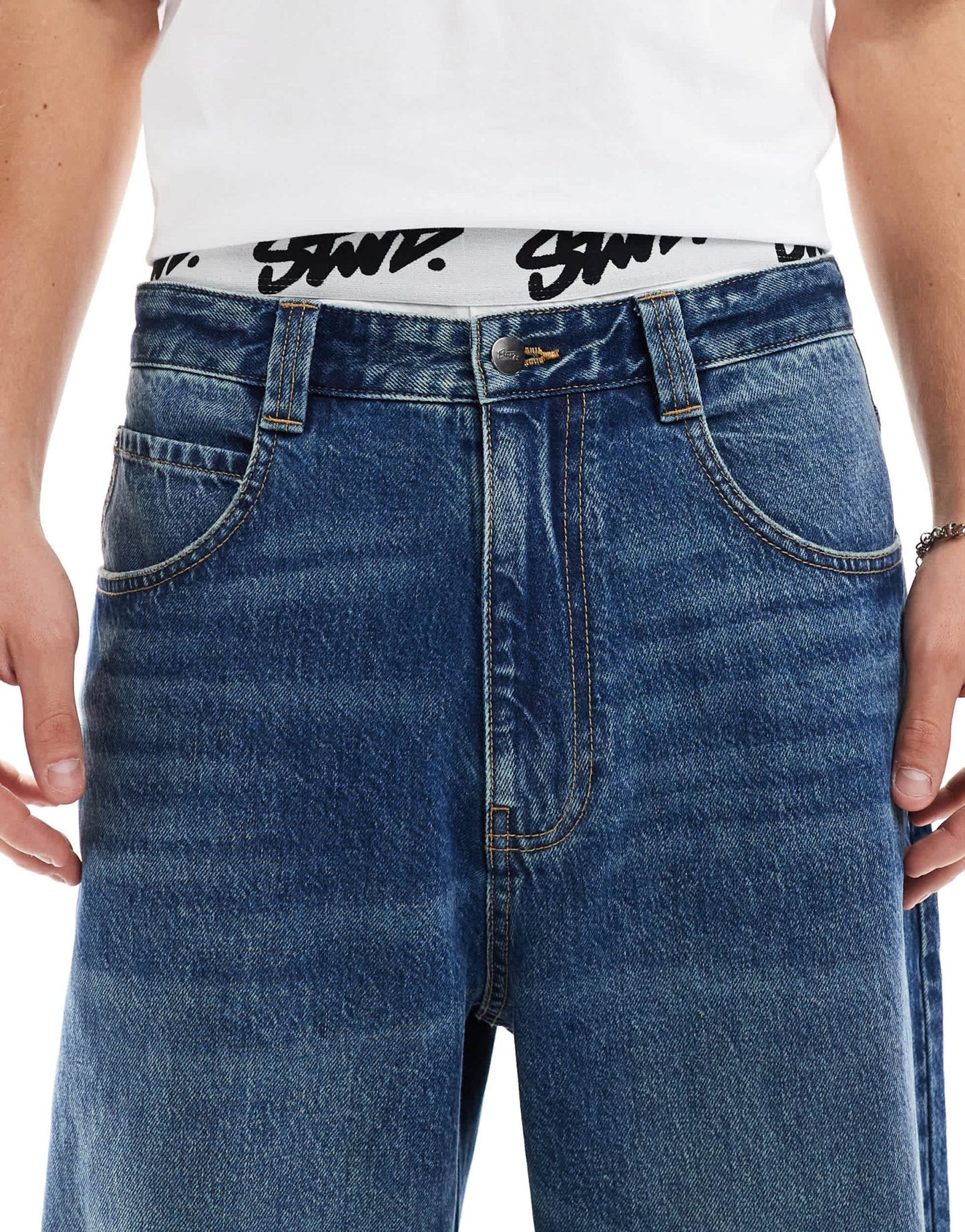 Pull&Bear STWD waistband skater jean in blue - ASOS Sample Sale