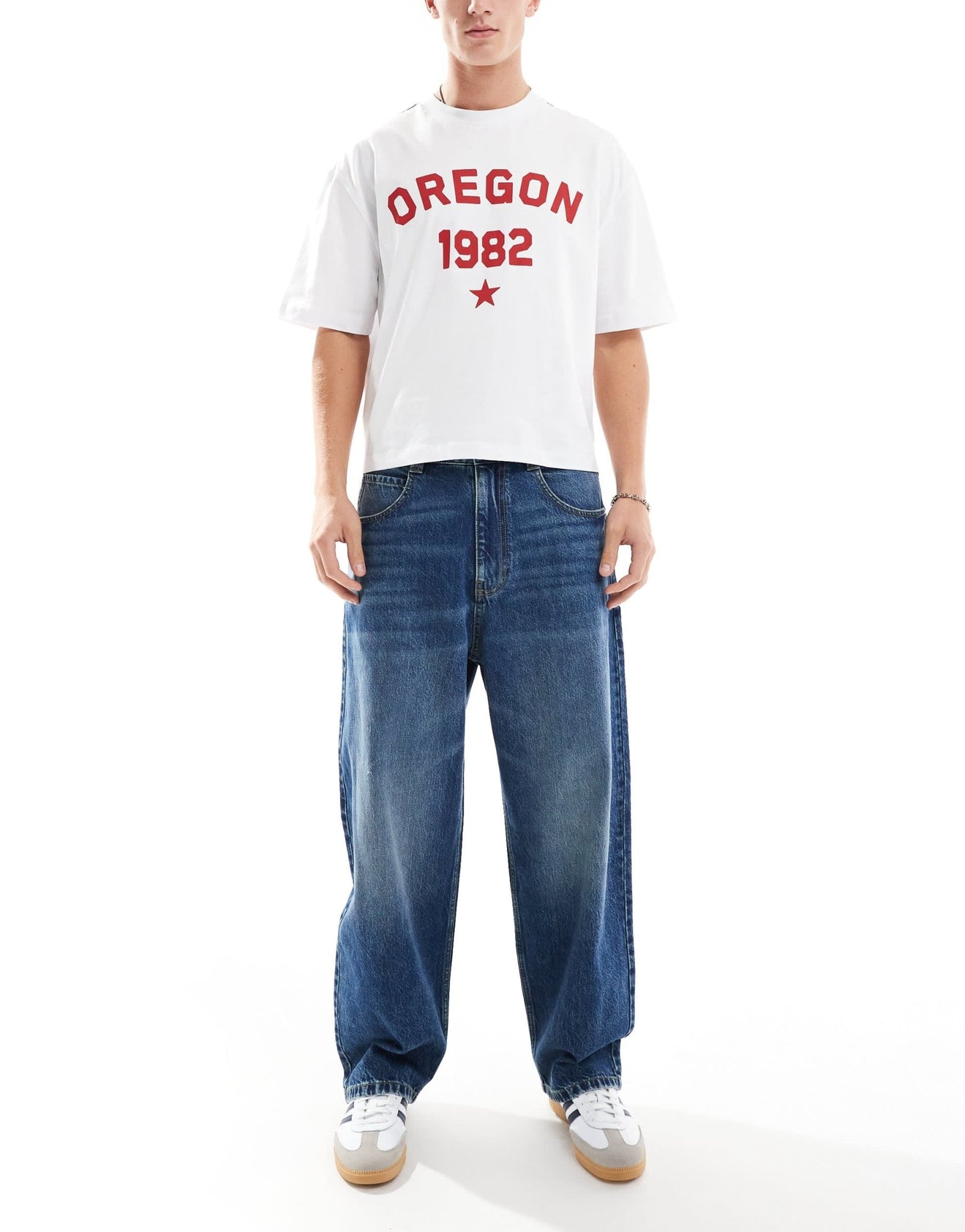 Pull&Bear STWD waistband skater jean in blue - ASOS Sample Sale