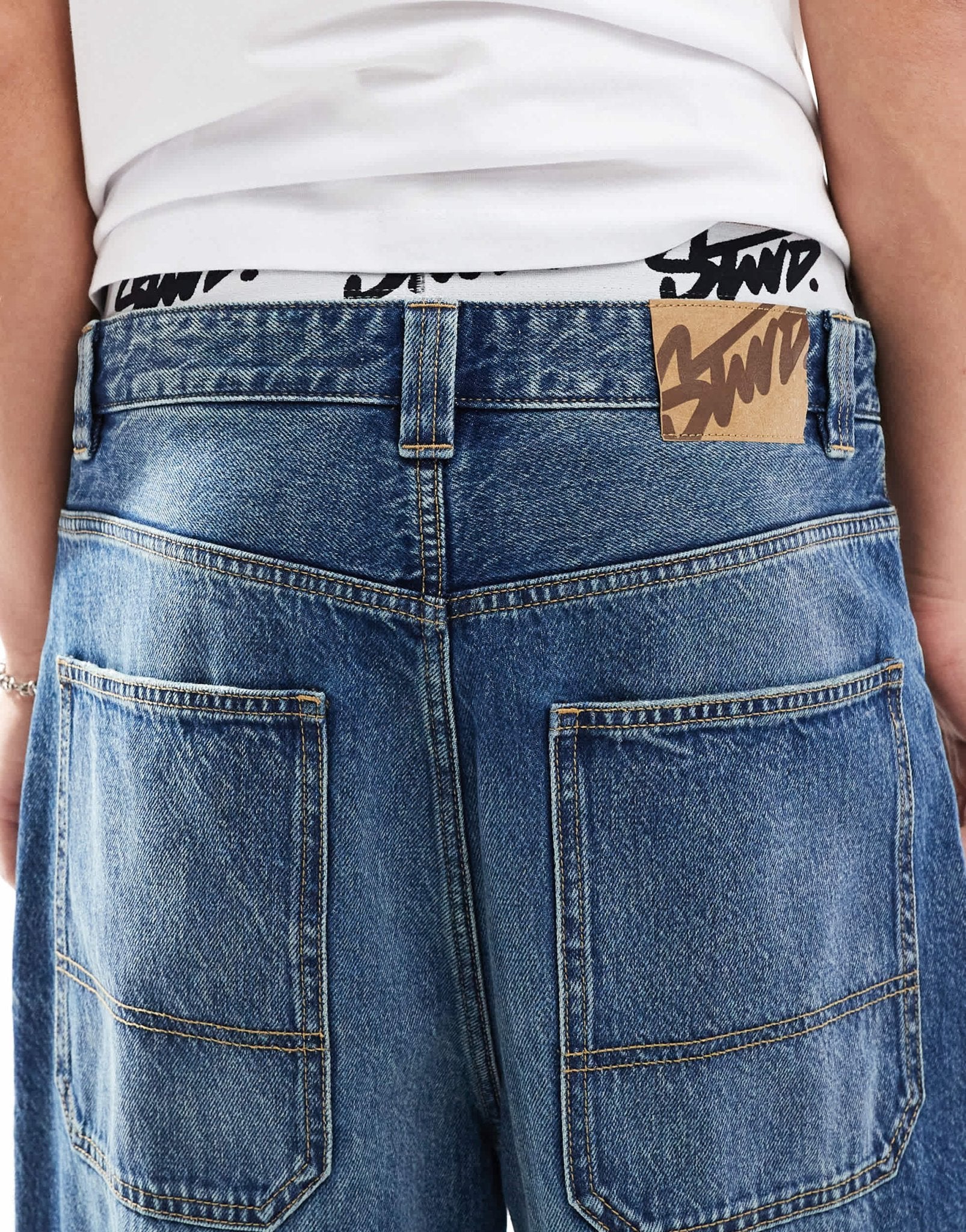 Pull&Bear STWD waistband skater jean in blue - ASOS Sample Sale