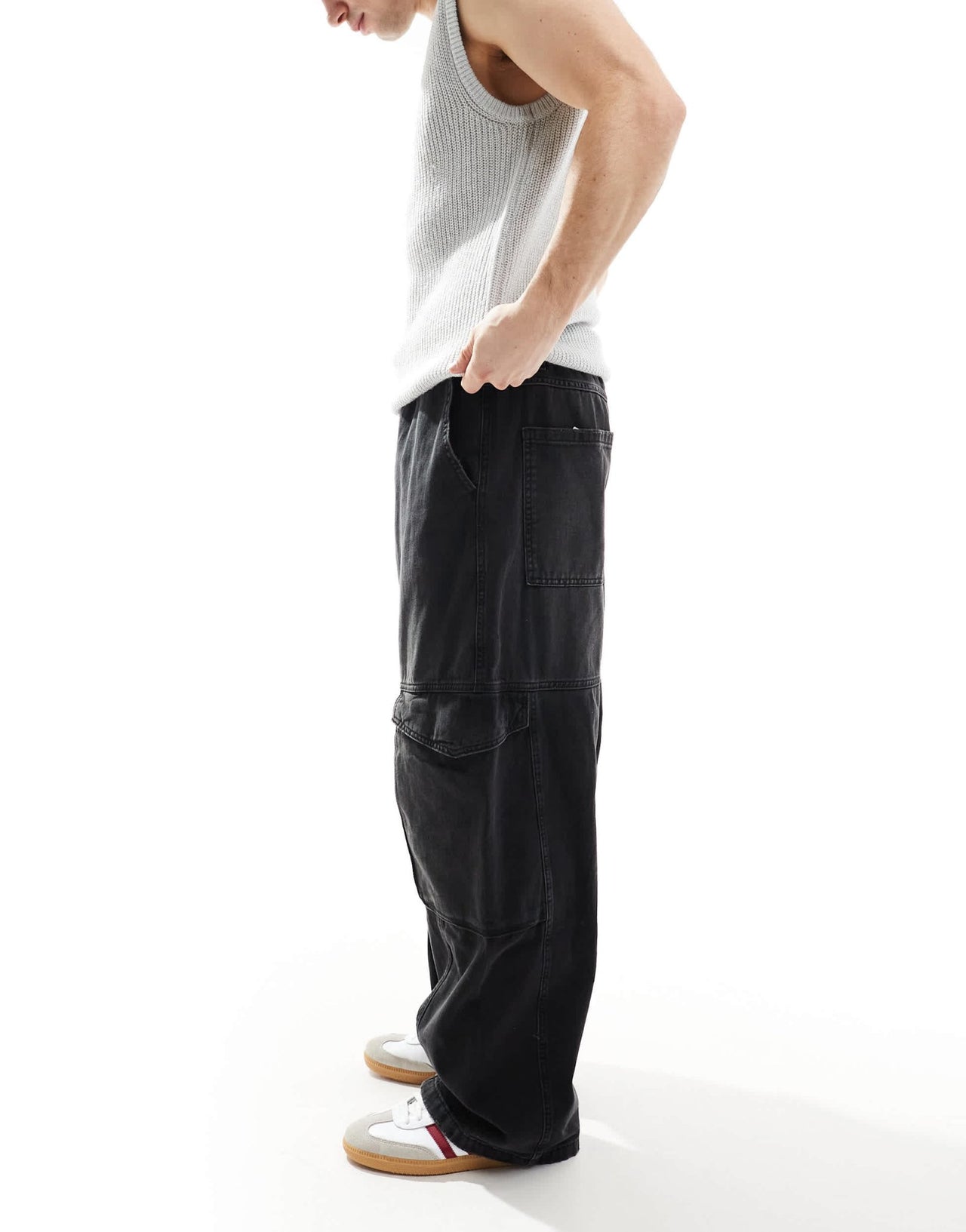 Pull&Bear super baggy fit cargo jeans in washed black - ASOS Sample Sale