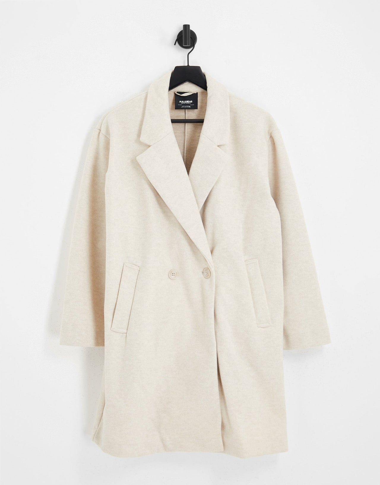 Pull&Bear tailored longline pea coat in beige - ASOS Sample Sale