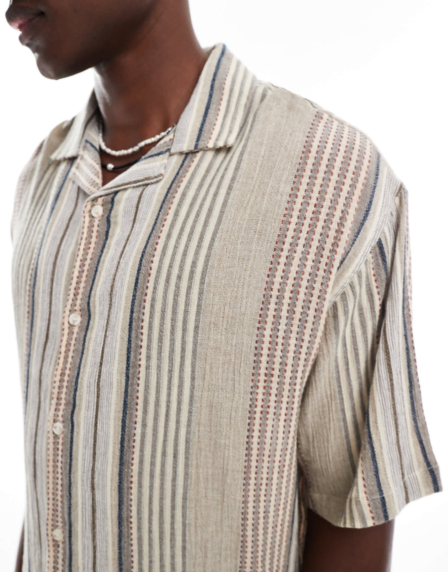 Pull&Bear textured retro striped shirt in brown - ASOS Sample Sale