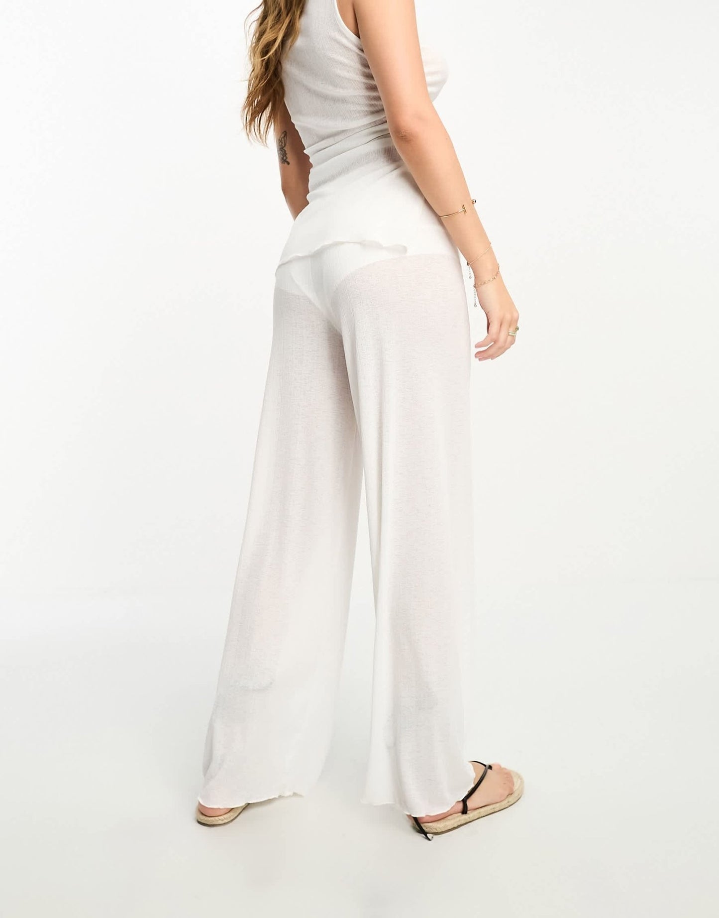Pull&Bear textured sheer trouser co-ord in white - ASOS Sample Sale