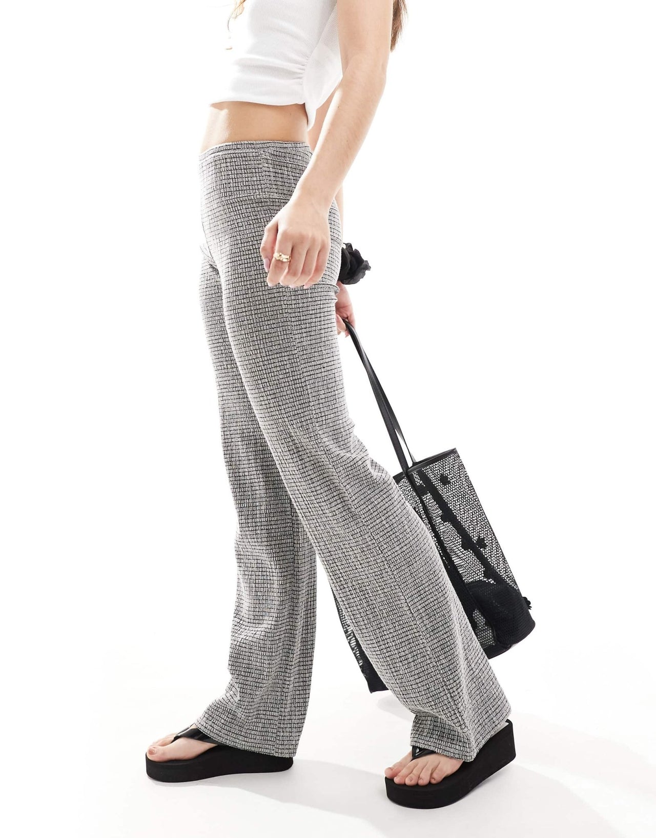 Pull&Bear textured straight leg trouser in grey - ASOS Sample Sale