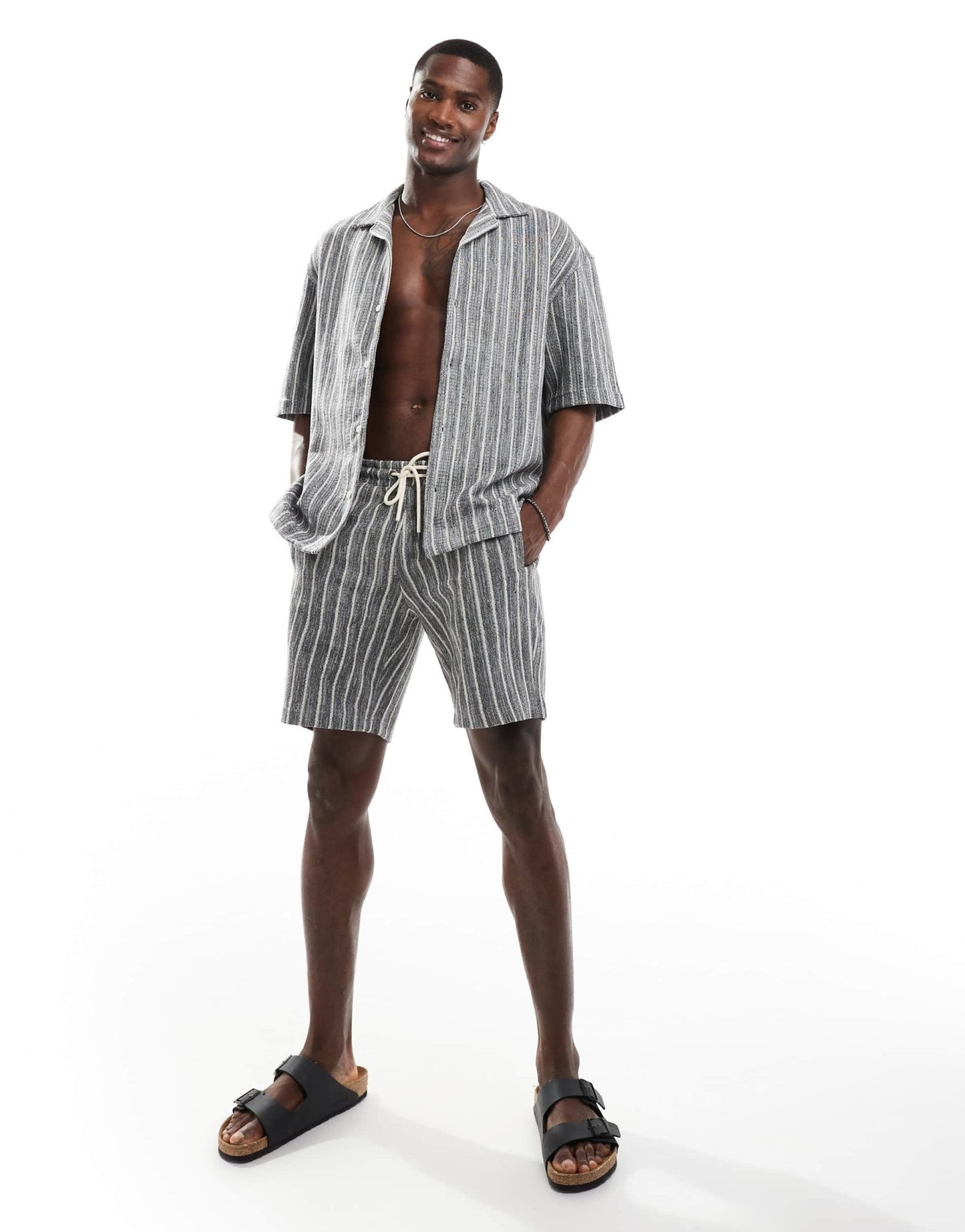 Pull&Bear textured stripe shirt co-ord in grey - ASOS Sample Sale