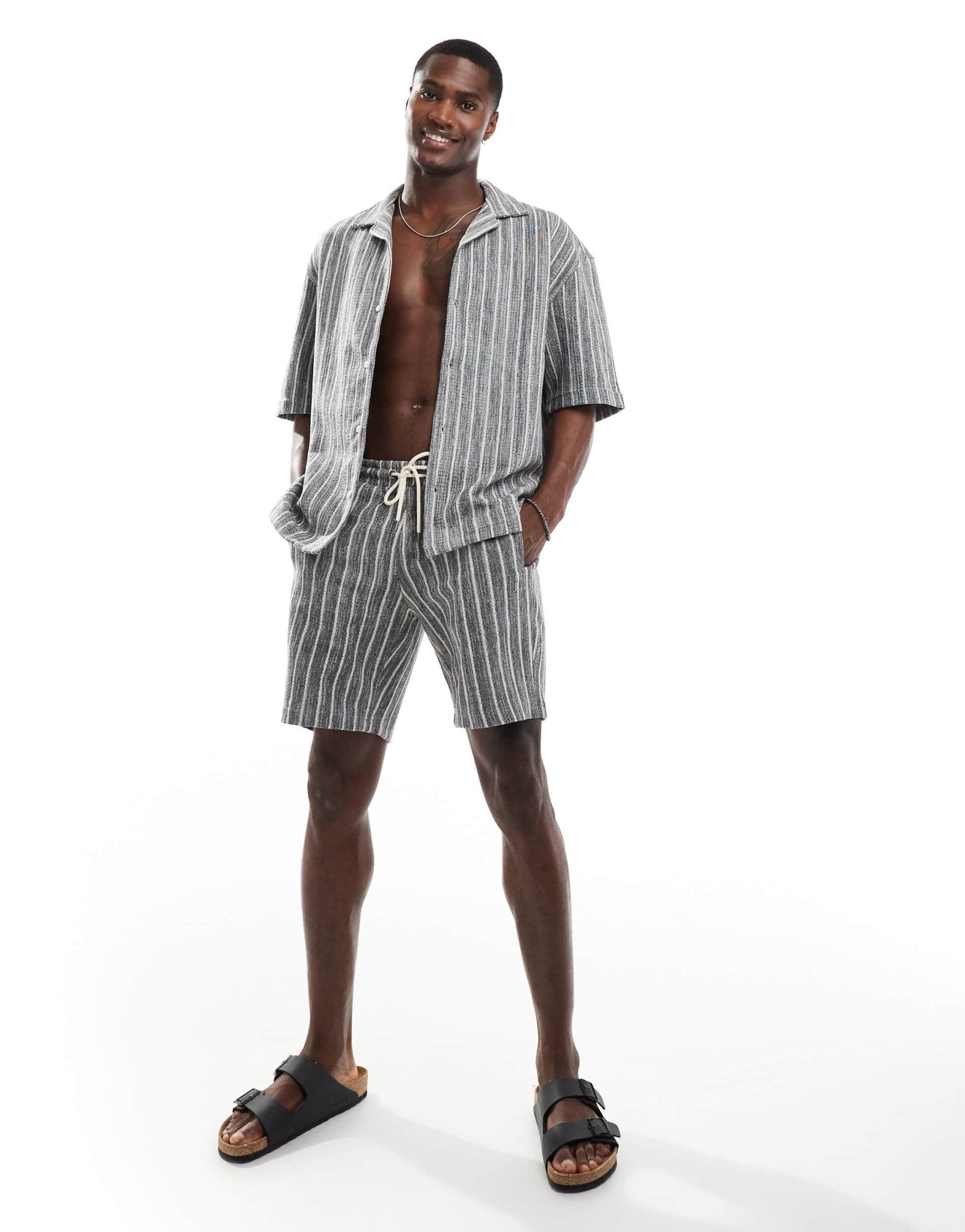 Pull&Bear textured stripe shirt co-ord in grey - ASOS Sample Sale